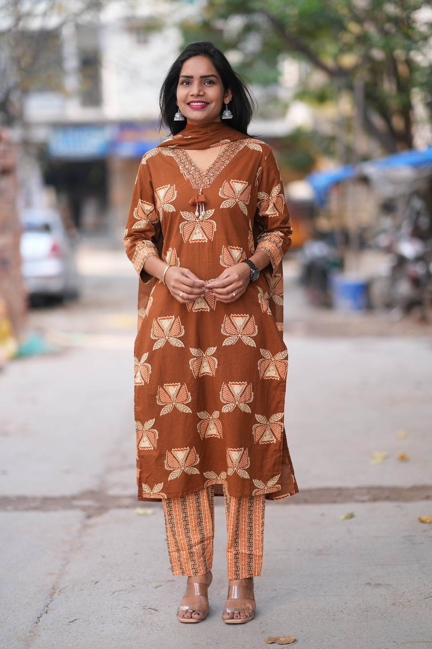 Brown Color Office Wear 3 Piece Set With Complete Lining