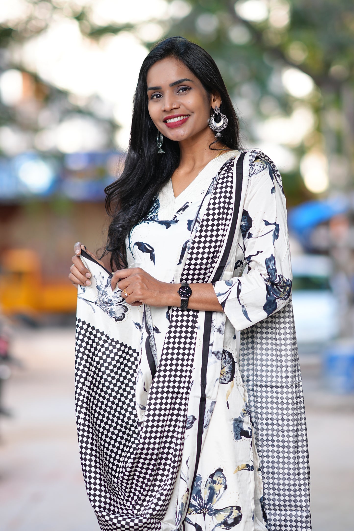 Cream Color Premium Viscose Chinon Party Wear 3 Piece Set