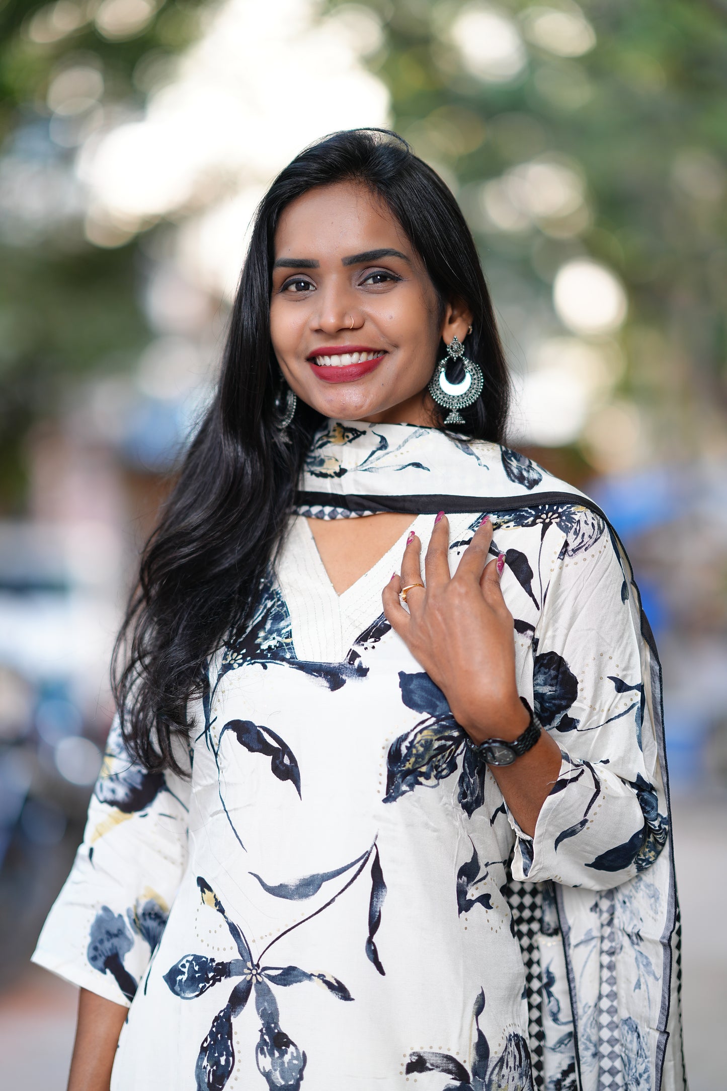 Cream Color Premium Viscose Chinon Party Wear 3 Piece Set