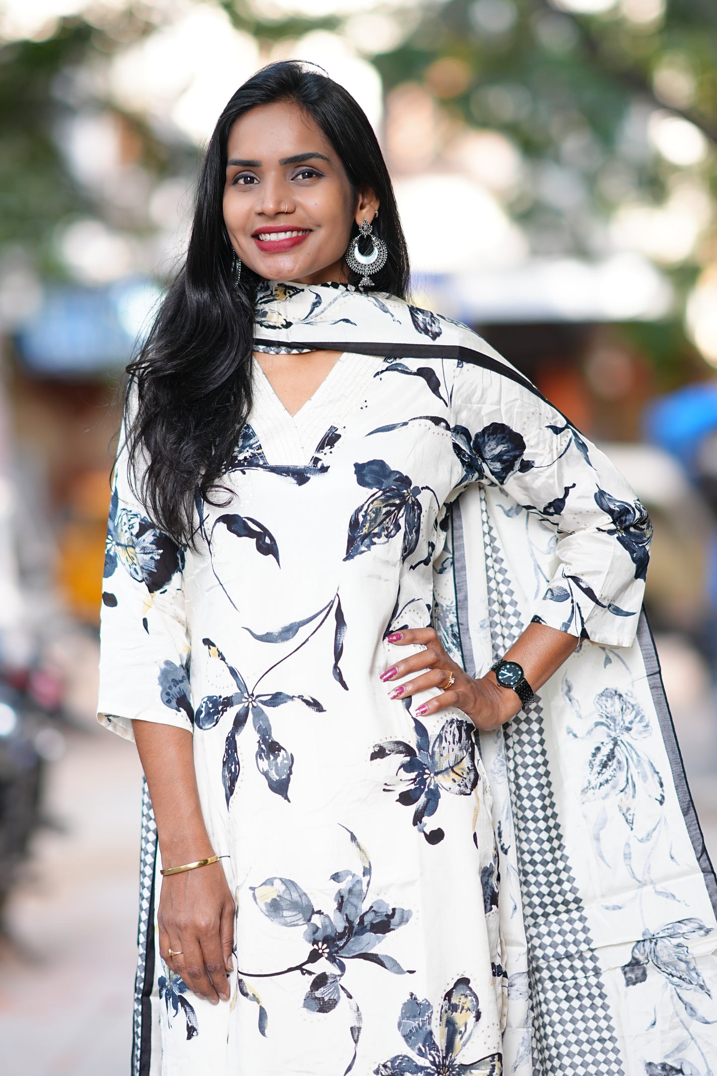 Cream Color Premium Viscose Chinon Party Wear 3 Piece Set