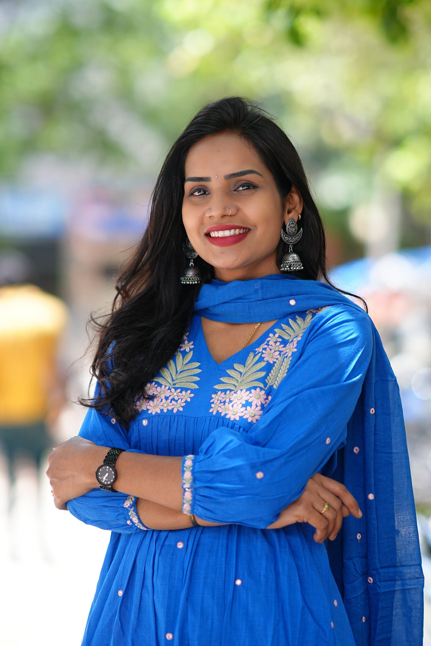 Blue Color Jaipur Cotton With Thread Embroidary Work and Complete Lining