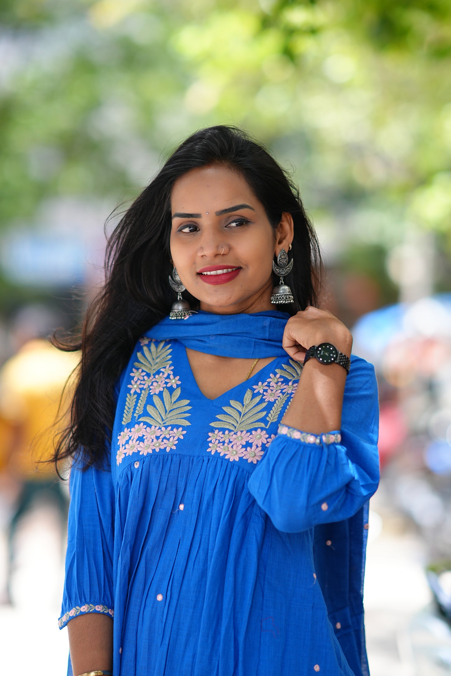 Blue Color Jaipur Cotton With Thread Embroidary Work and Complete Lining