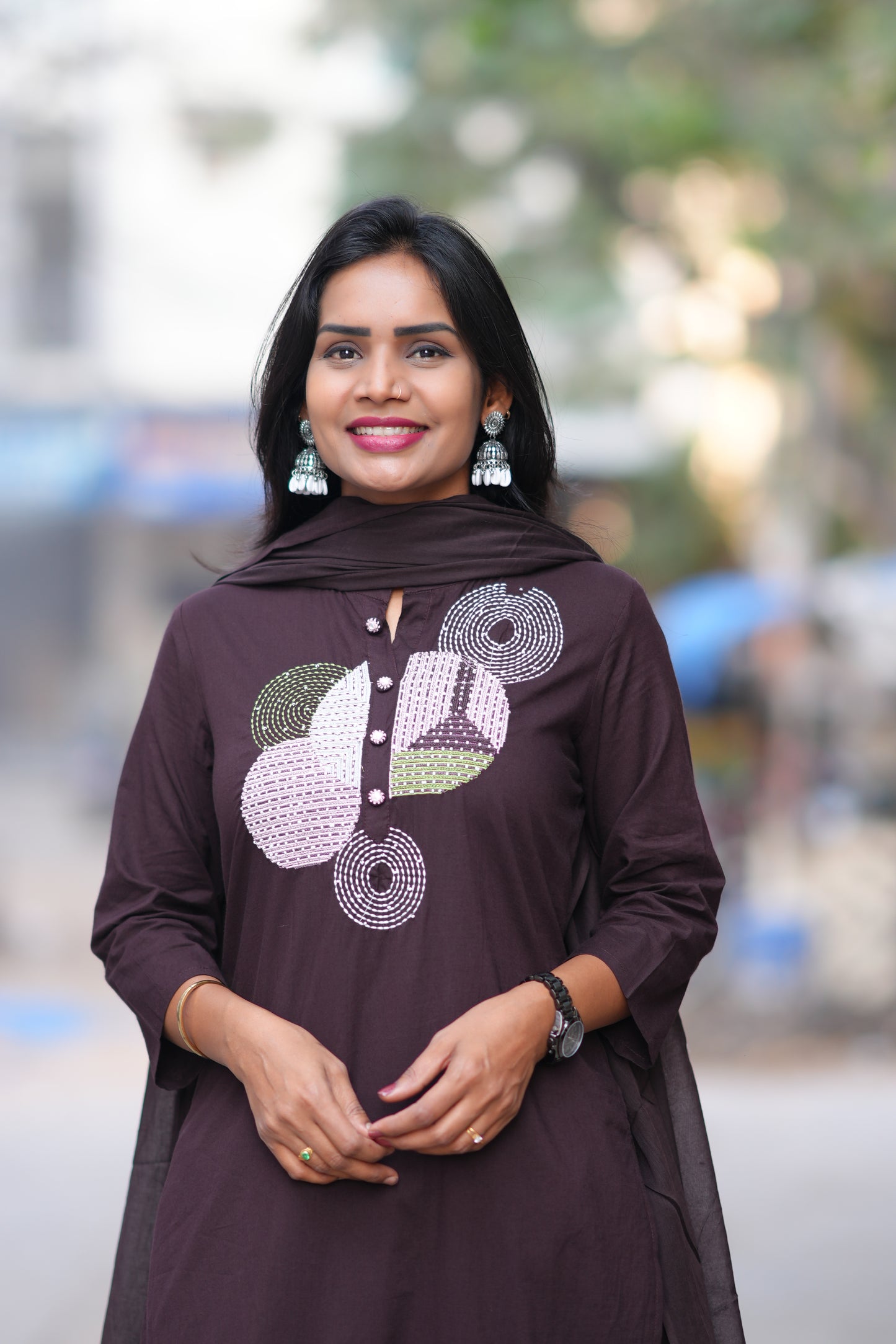 Brown Color Jaipur Cotton Desginer Wear 3 Piece Set
