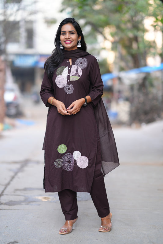 Brown Color Jaipur Cotton Desginer Wear 3 Piece Set