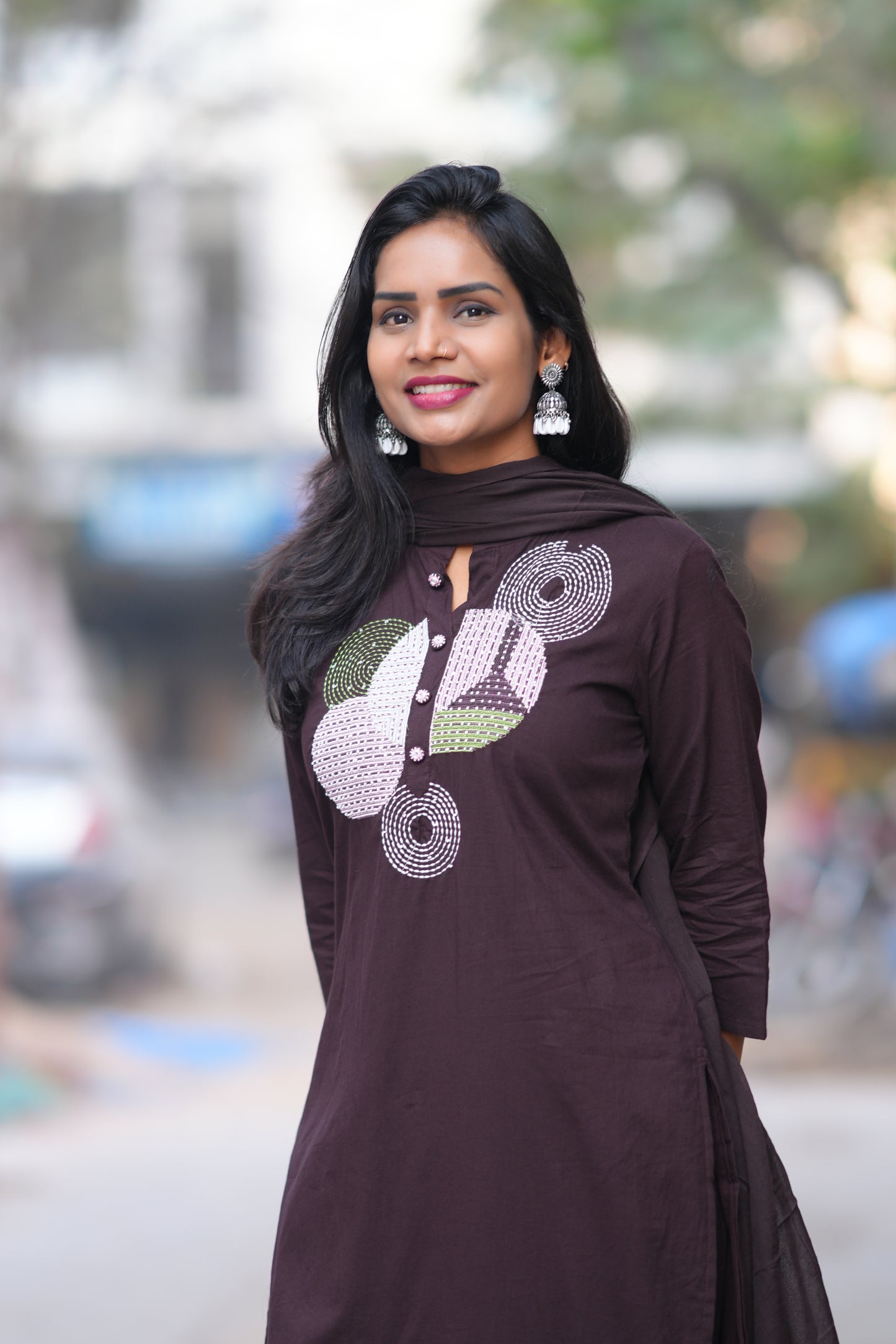 Brown Color Jaipur Cotton Desginer Wear 3 Piece Set