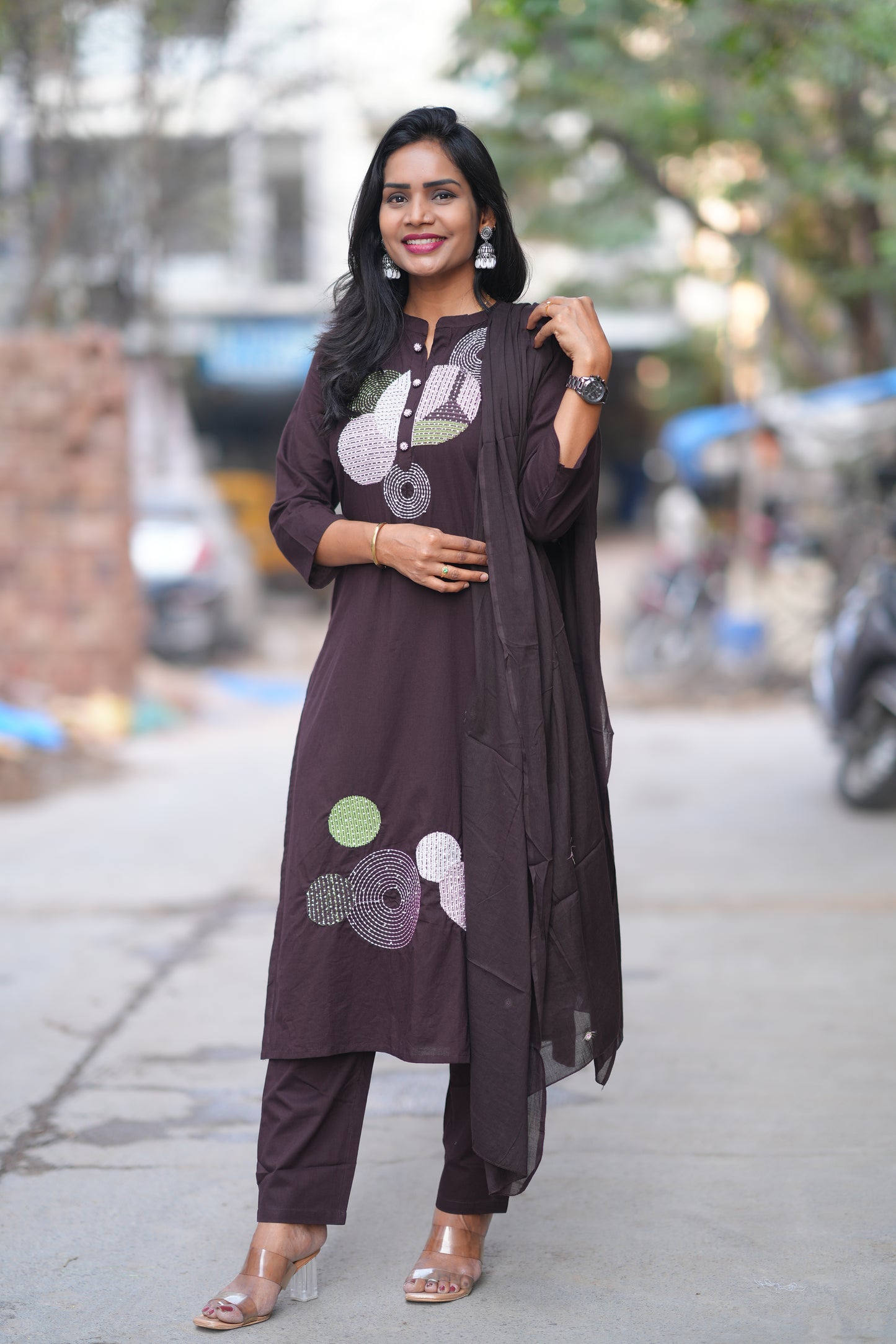 Brown Color Jaipur Cotton Desginer Wear 3 Piece Set