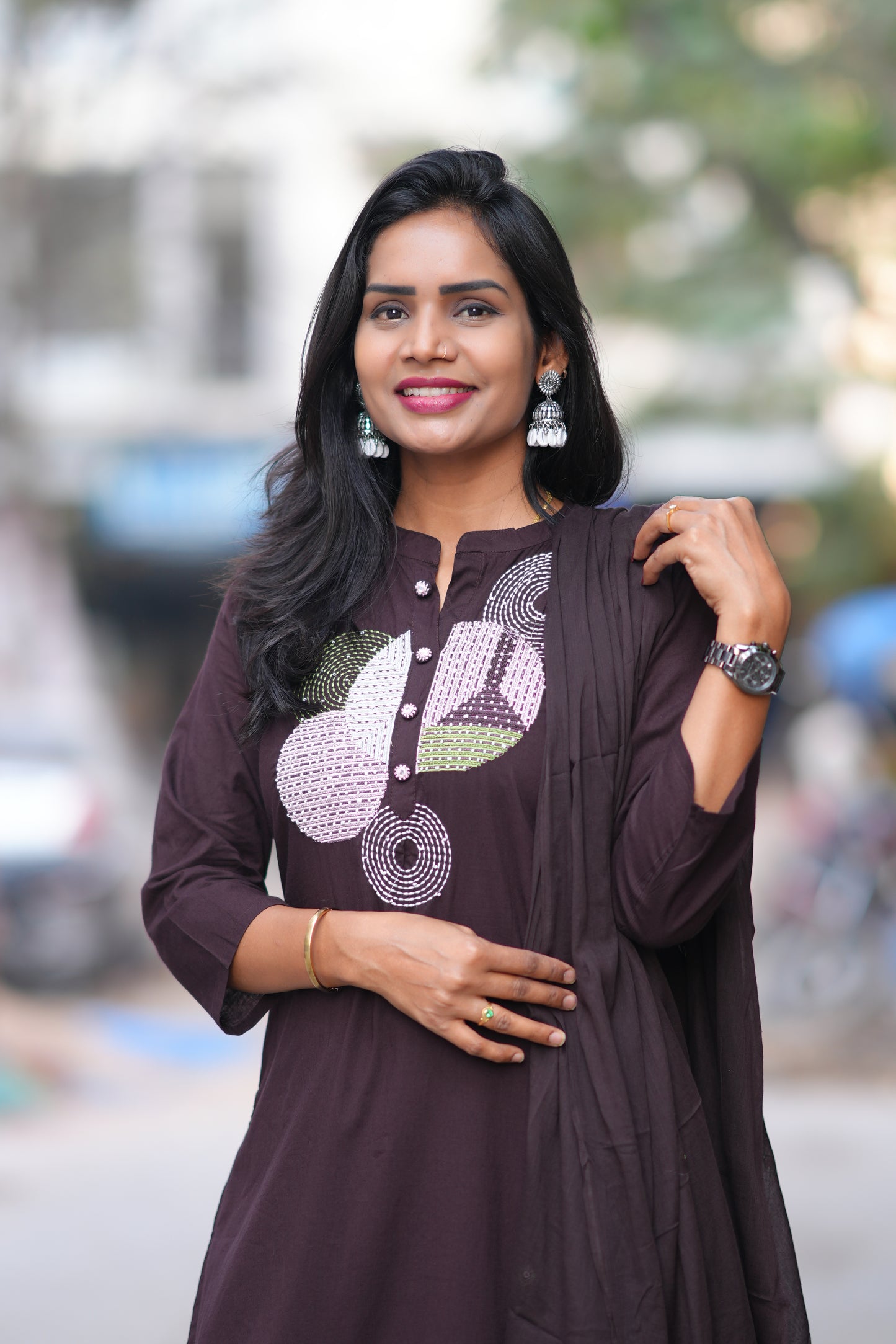 Coffee Brown Color Jaipur Cotton 3 Piece Set With Embroidery Work and Complete Lining