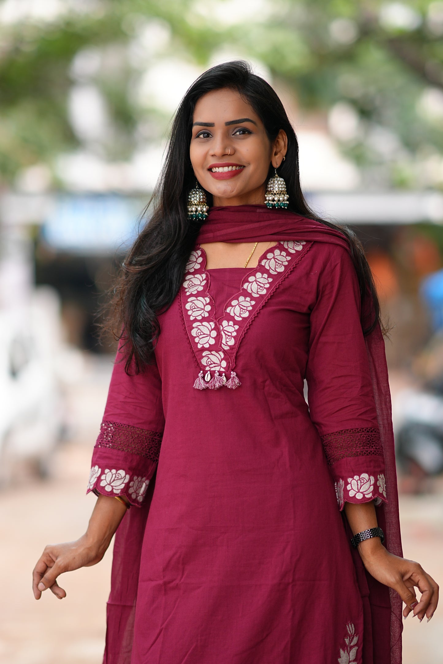 Applique Work Designer Wear 3 Piece Set in Jaipur Cotton With Complete Lining