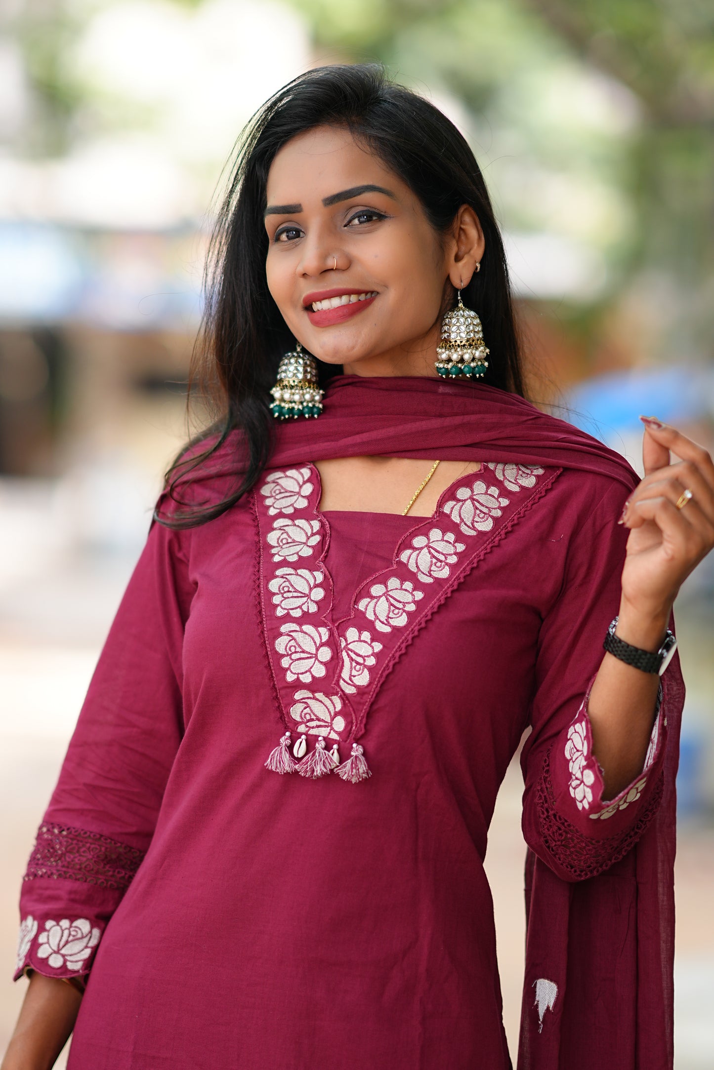 Applique Work Designer Wear 3 Piece Set in Jaipur Cotton With Complete Lining