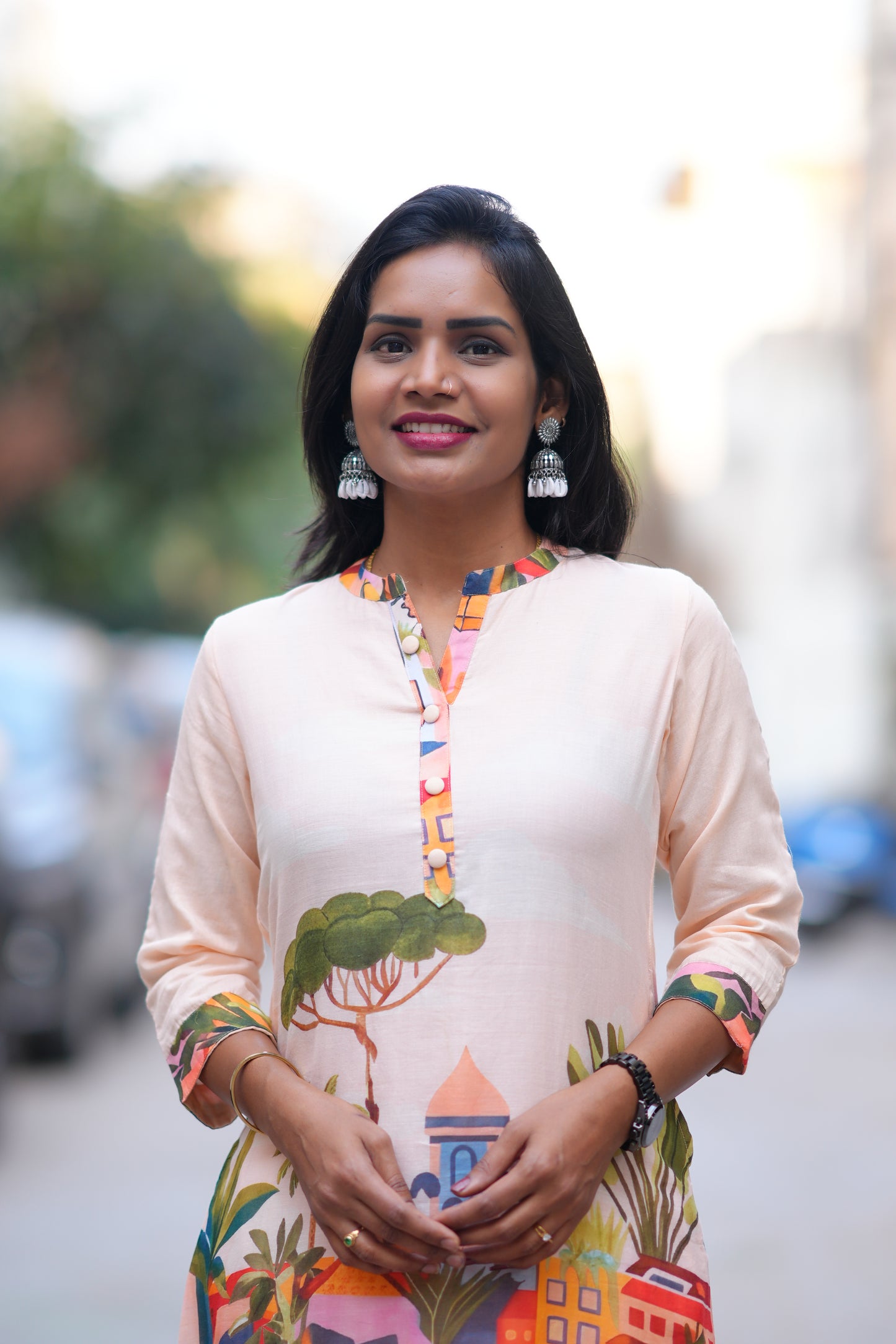 Cream Color Mul Cotton Office Wear Cordset With Full Lining