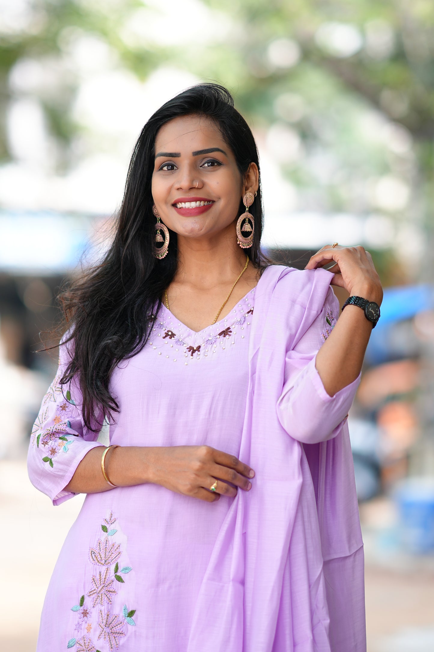 Lavender Color Mul Chanderi Designer Wear 3 Piece Set With Complete Lining