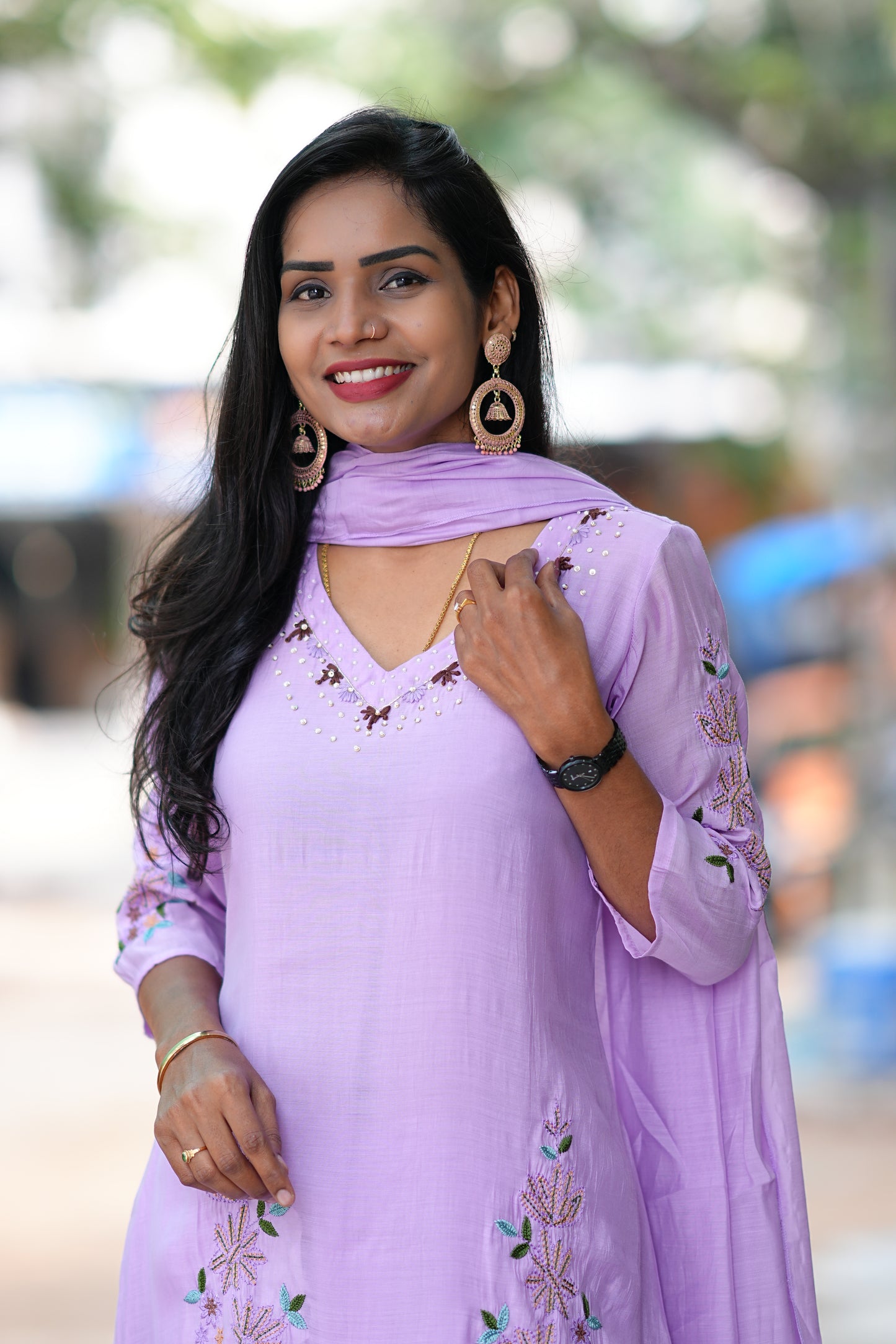 Lavender Color Mul Chanderi Designer Wear 3 Piece Set With Complete Lining