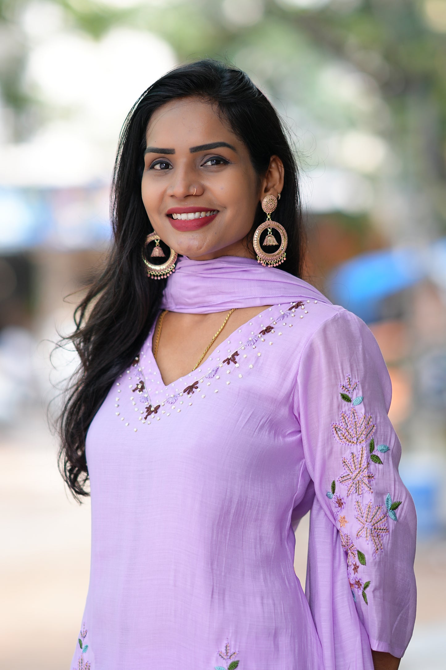 Lavender Color Mul Chanderi Designer Wear 3 Piece Set With Complete Lining