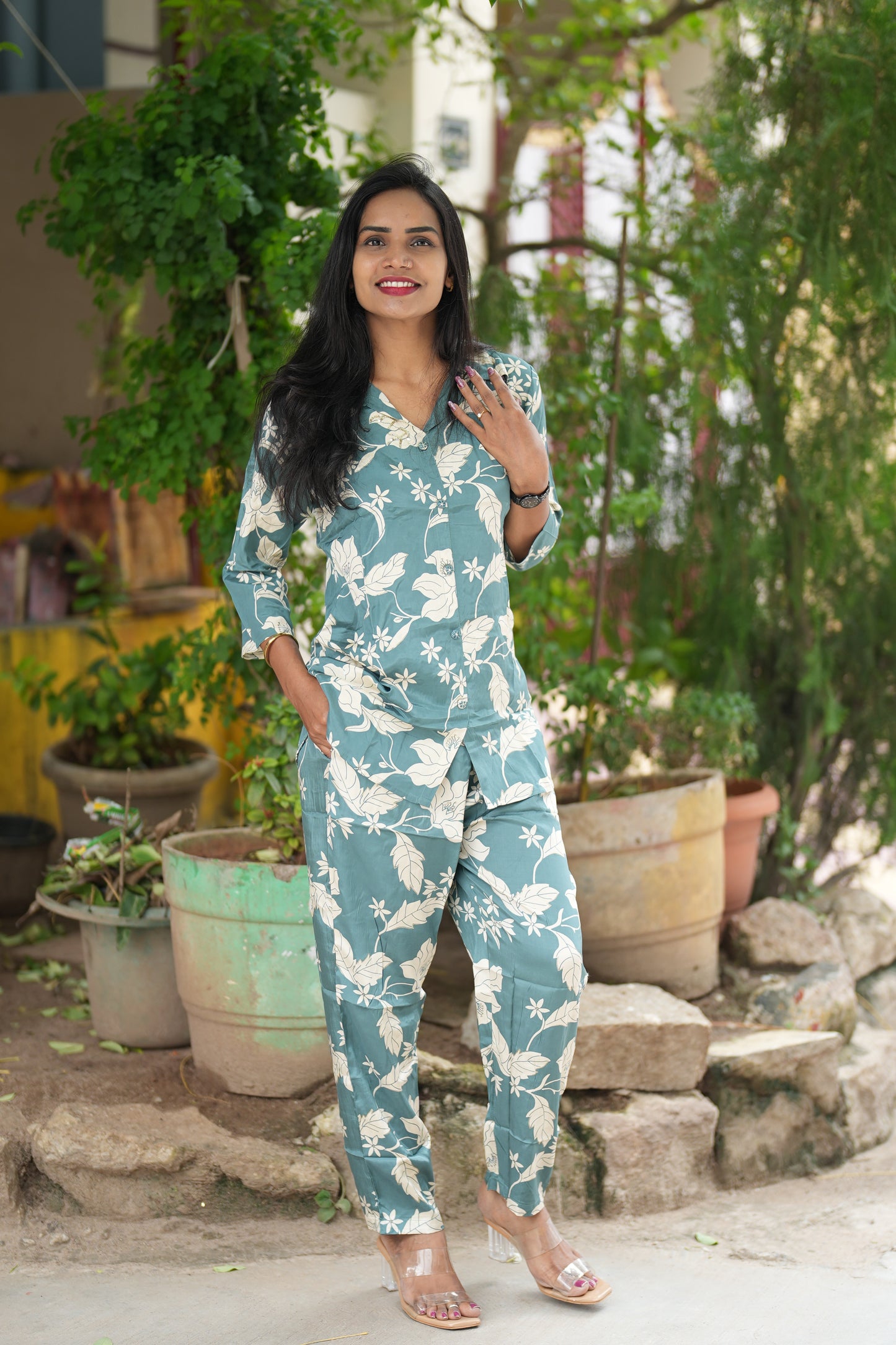 Green Color Pure Lenzing Silk Coord Set