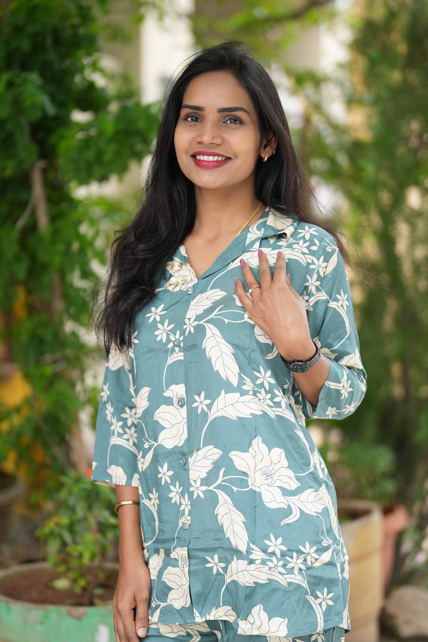 Green Color Pure Lenzing Silk Coord Set