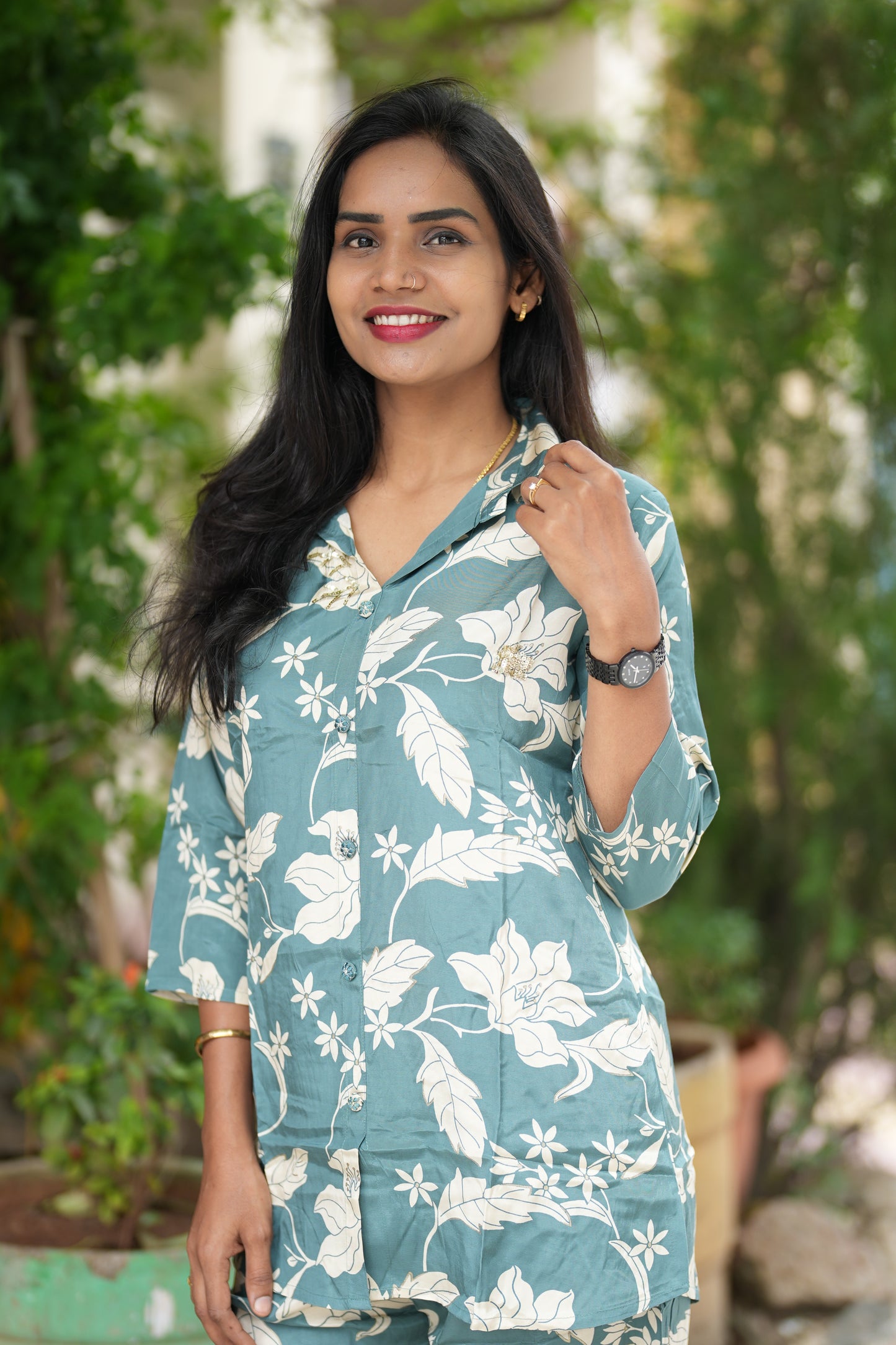 Green Color Pure Lenzing Silk Coord Set