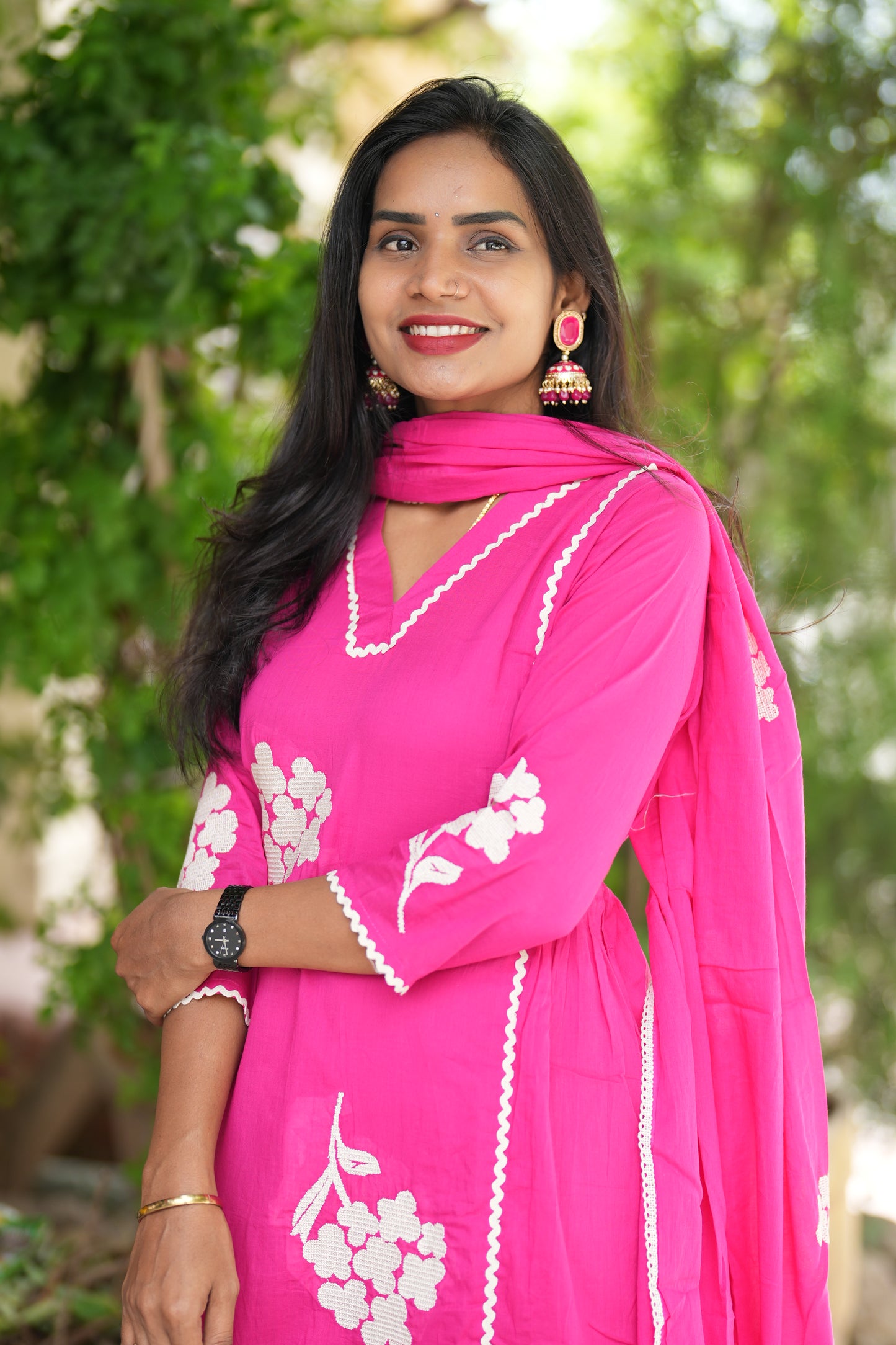 Jaipur Cotton Party Wear 3 Piece Set With Thread Work