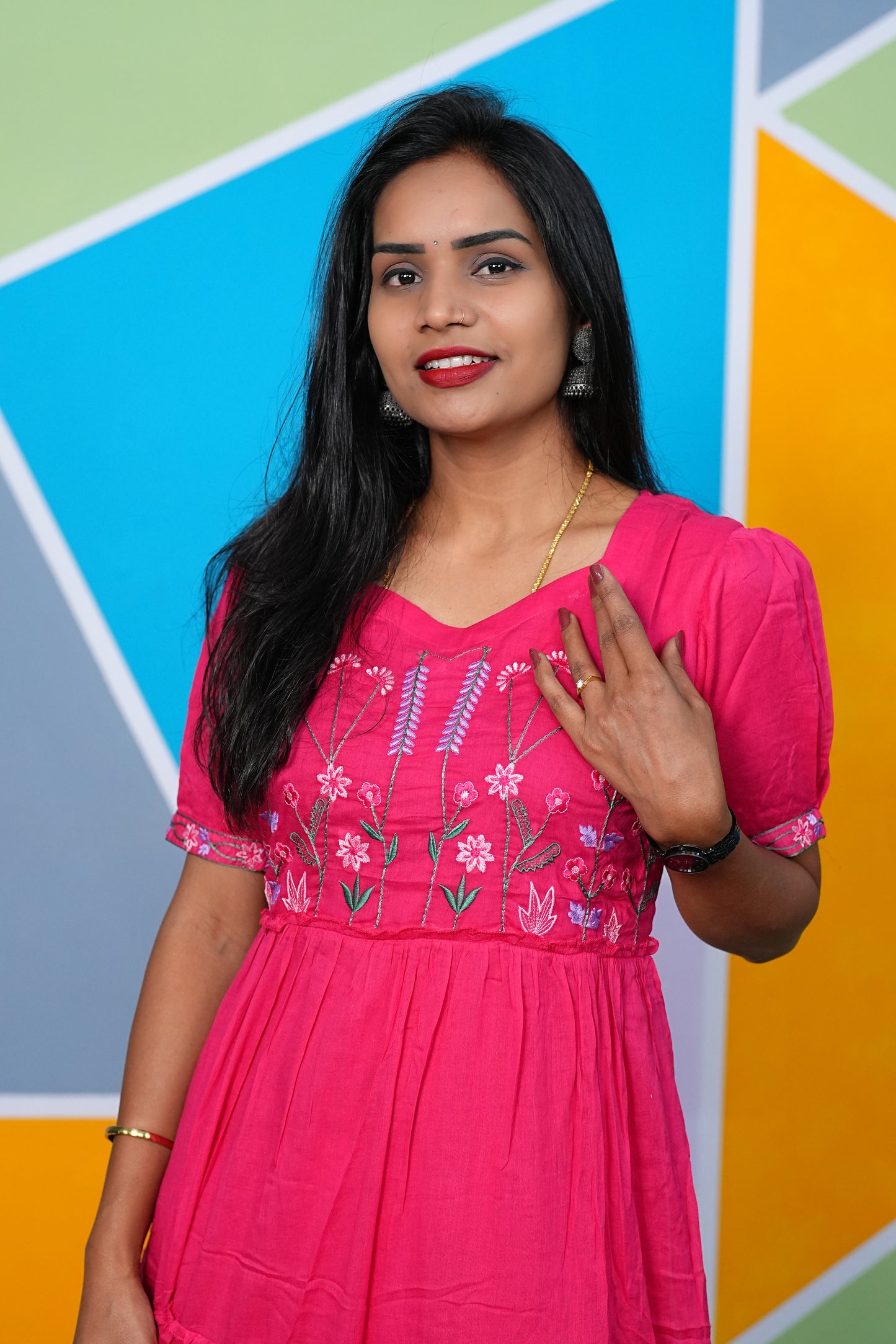 Rani Pink color Pure Mul Mul cotton Frock With Complete Lining