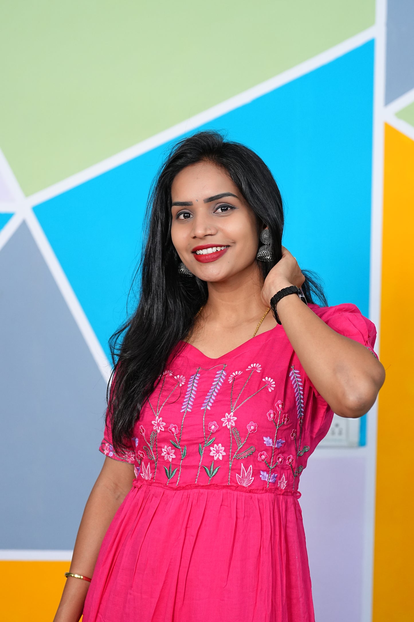 Rani Pink color Pure Mul Mul cotton Frock With Complete Lining
