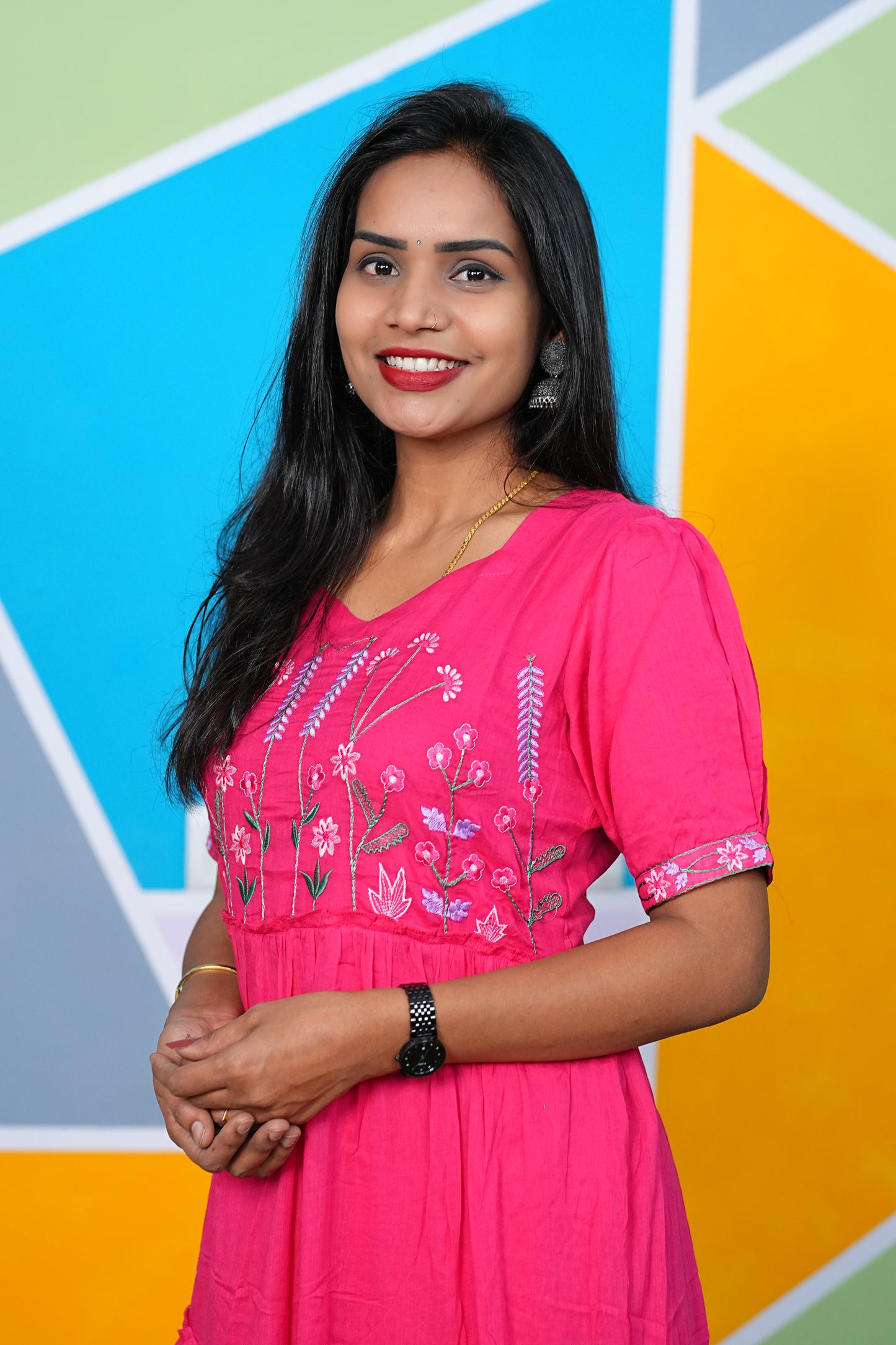Rani Pink color Pure Mul Mul cotton Frock With Complete Lining