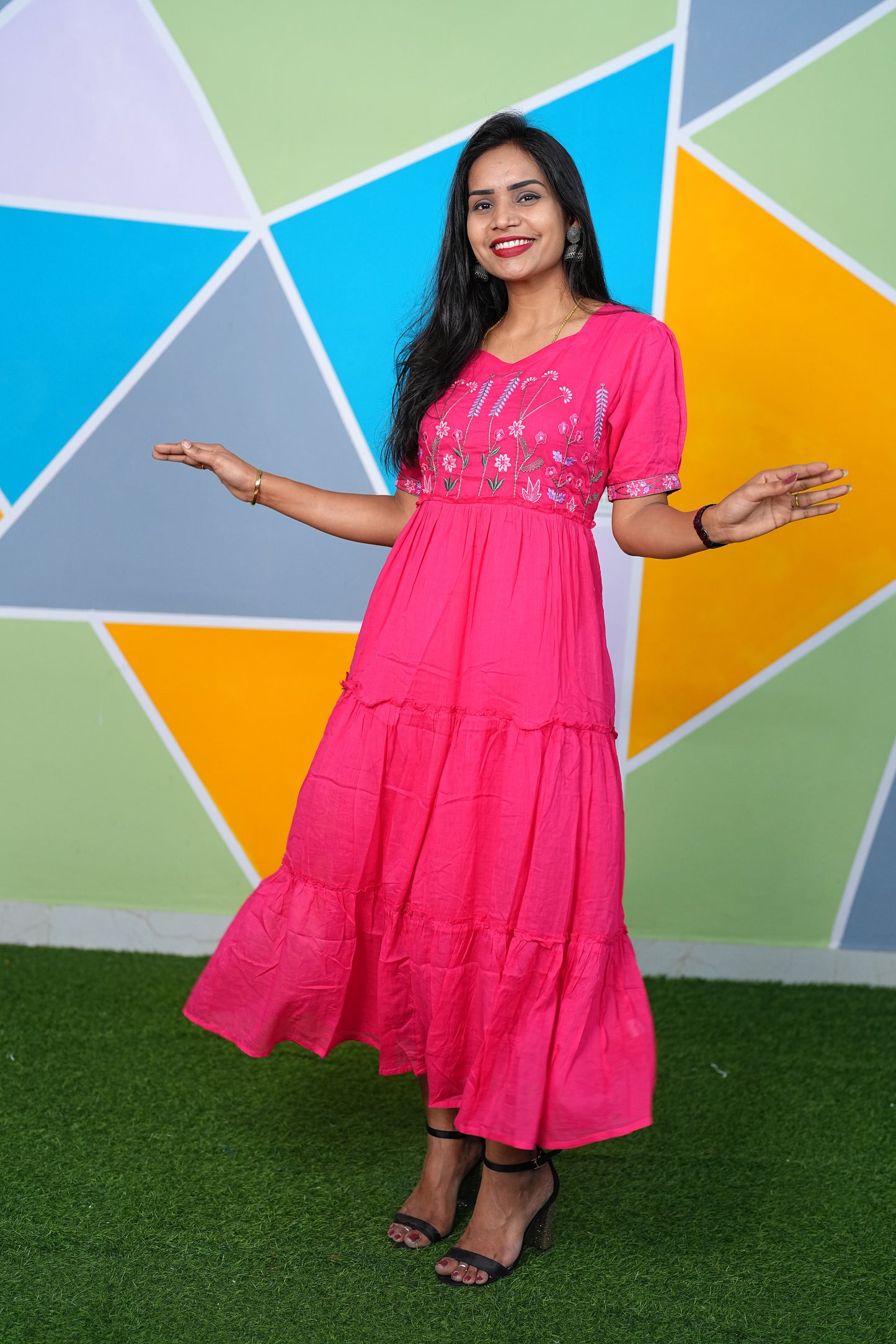 Rani Pink color Pure Mul Mul cotton Frock With Complete Lining