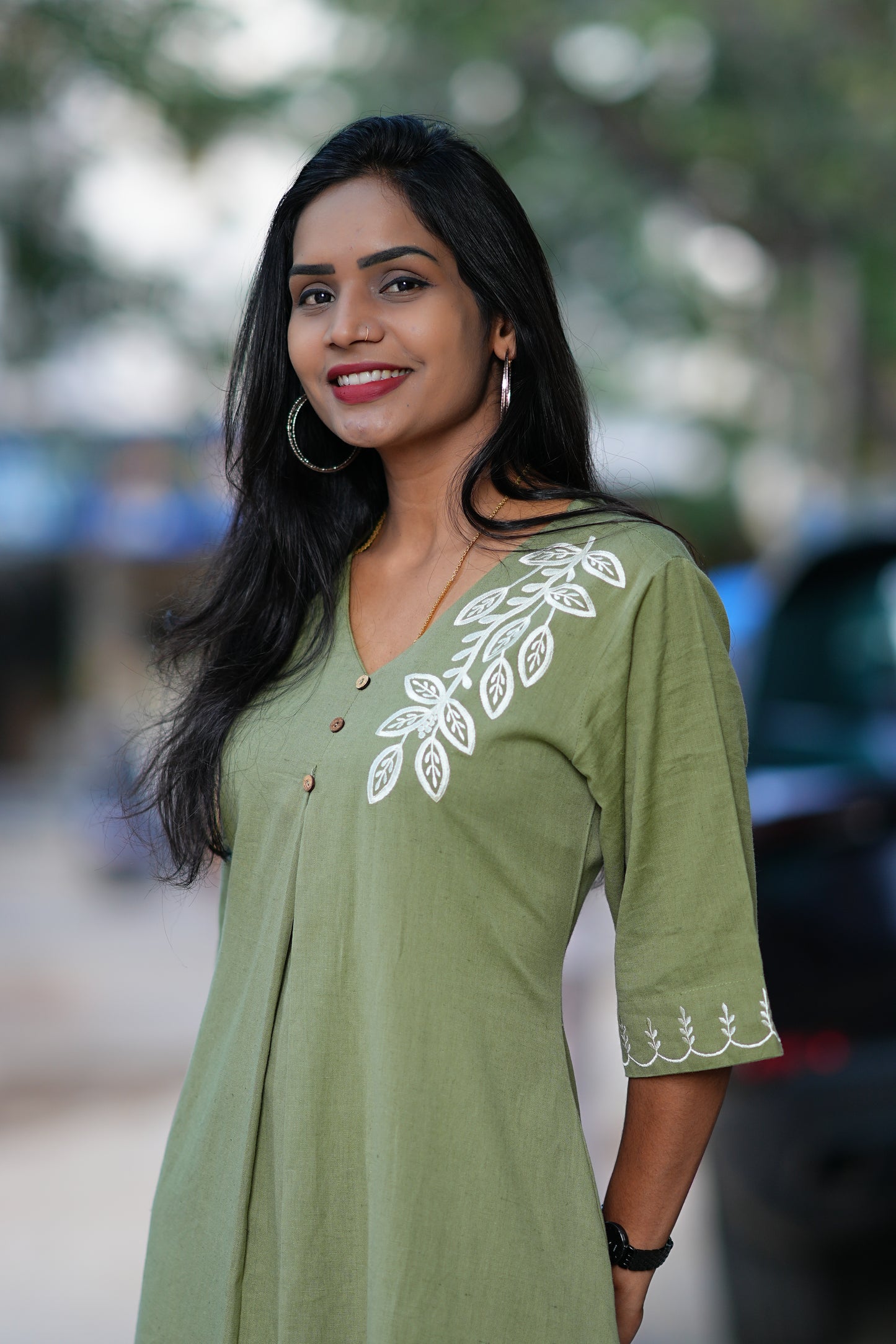Olive Green Color Maxi With Thread Embroidery Work