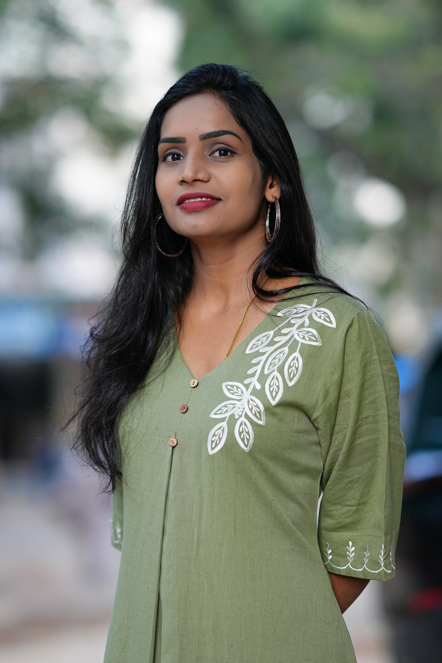 Olive Green Color Maxi With Thread Embroidery Work