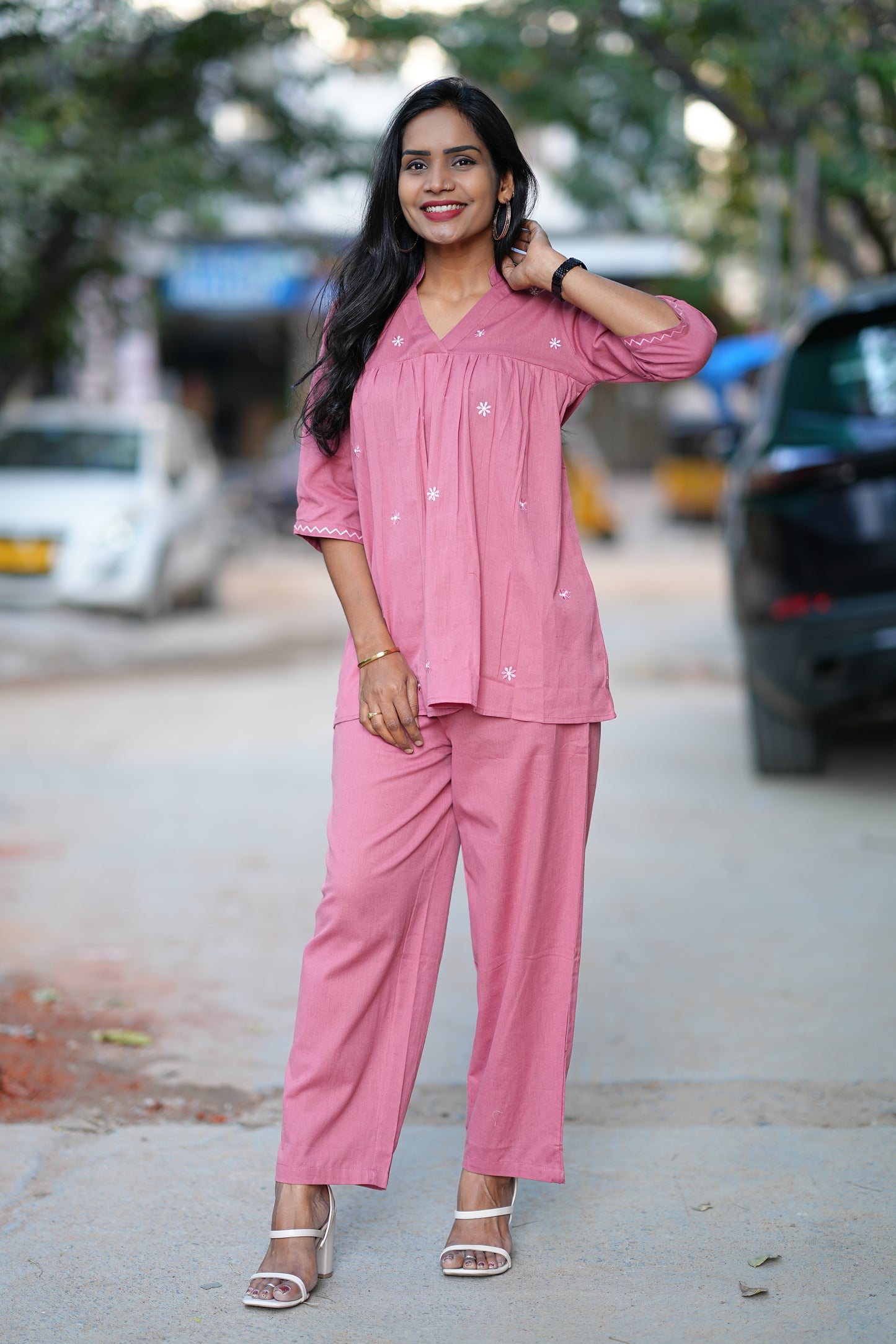 Heavy Cotton Office Wear Coord Set With Embroidery Work