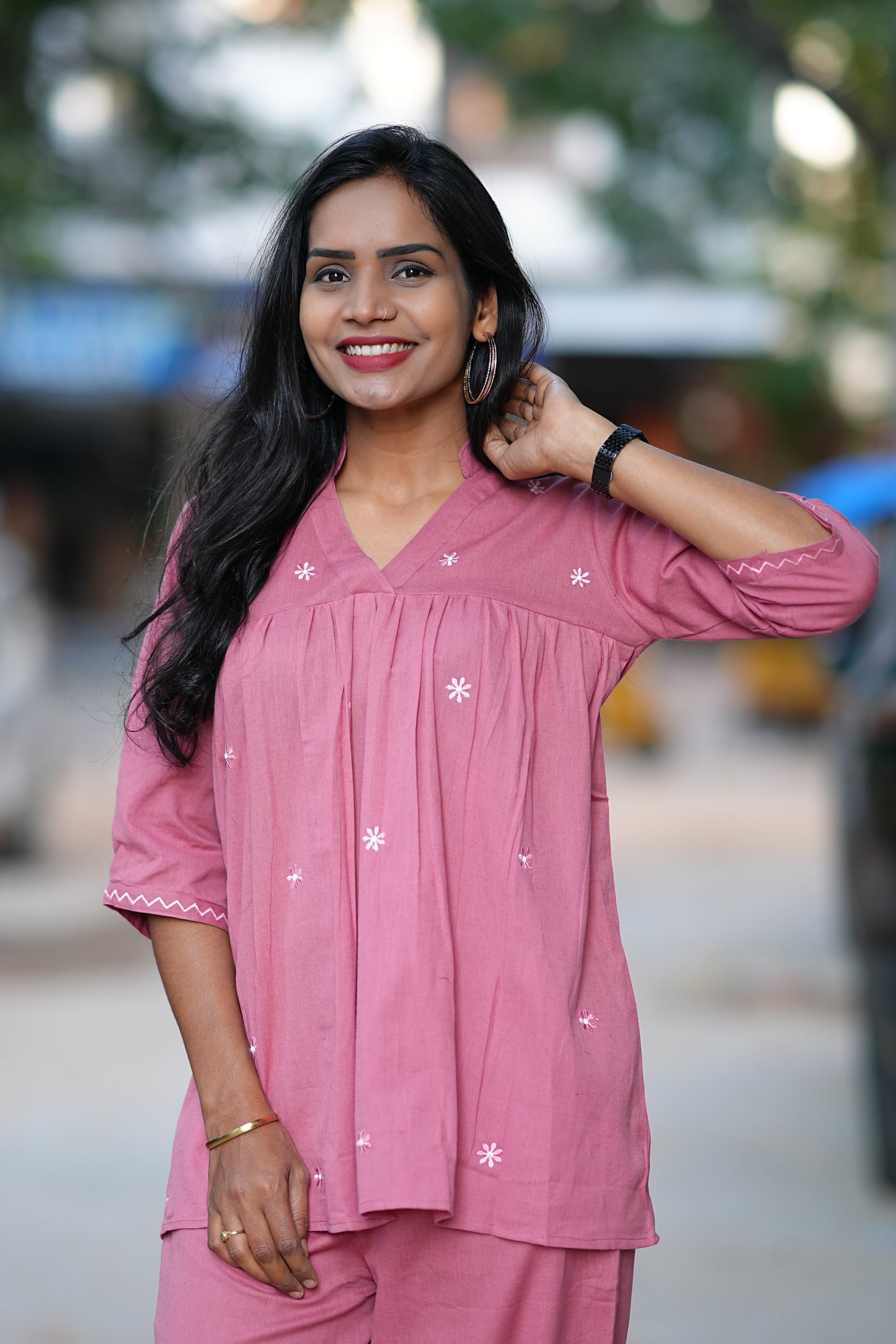 Heavy Cotton Office Wear Coord Set With Embroidery Work