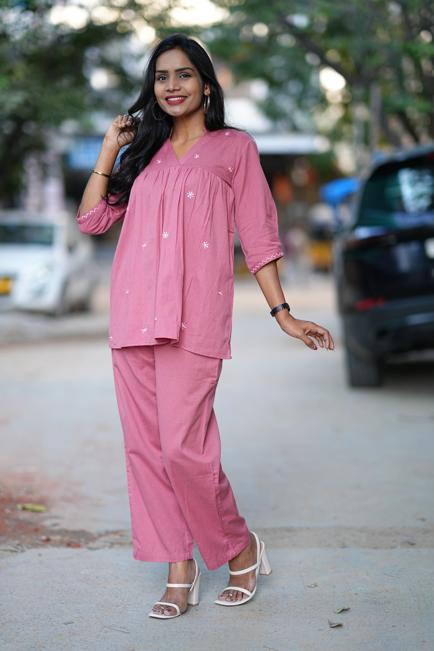 Heavy Cotton Office Wear Coord Set With Embroidery Work