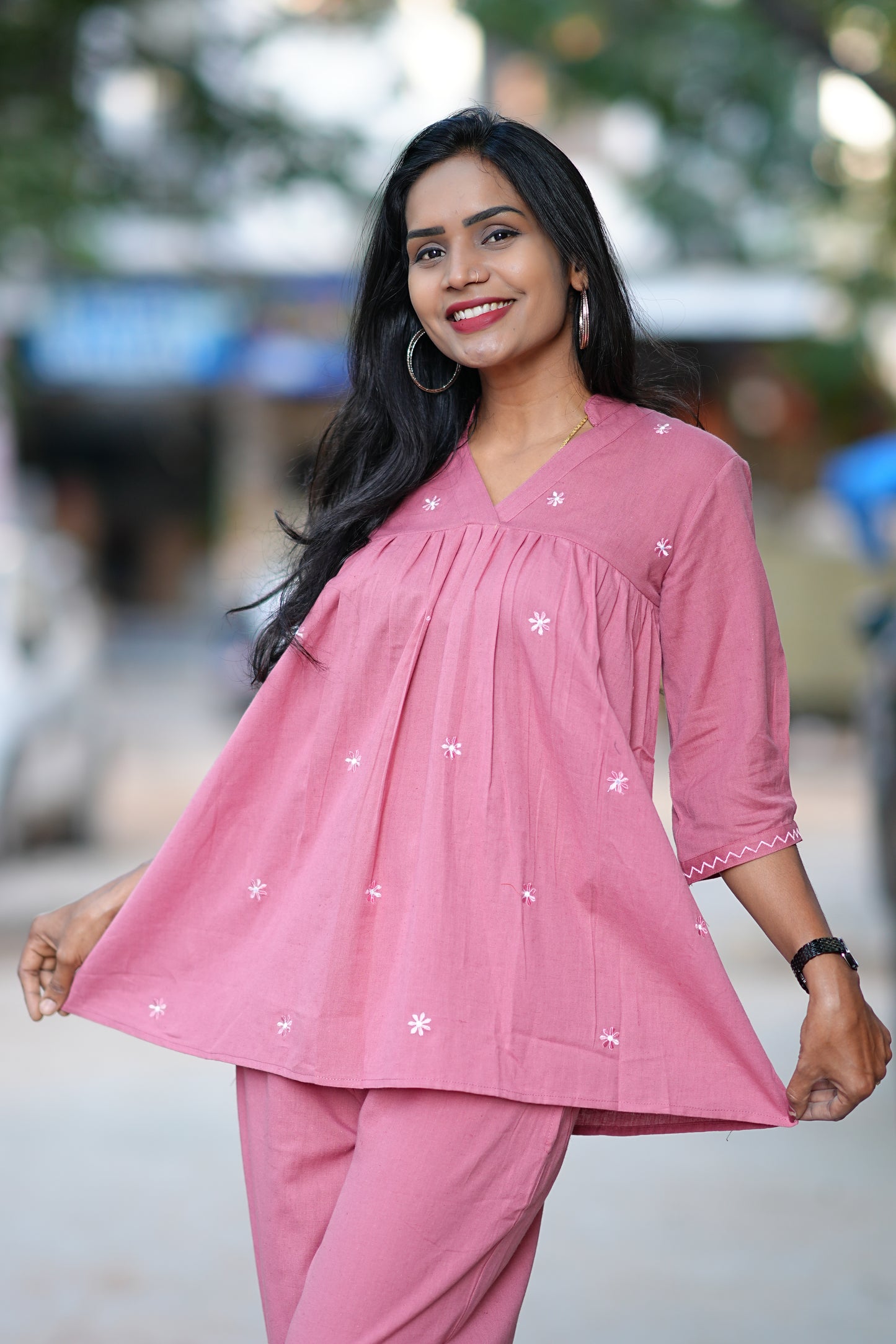 Heavy Cotton Office Wear Coord Set With Embroidery Work