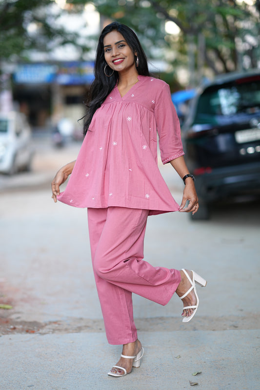 Heavy Cotton Office Wear Coord Set With Embroidery Work