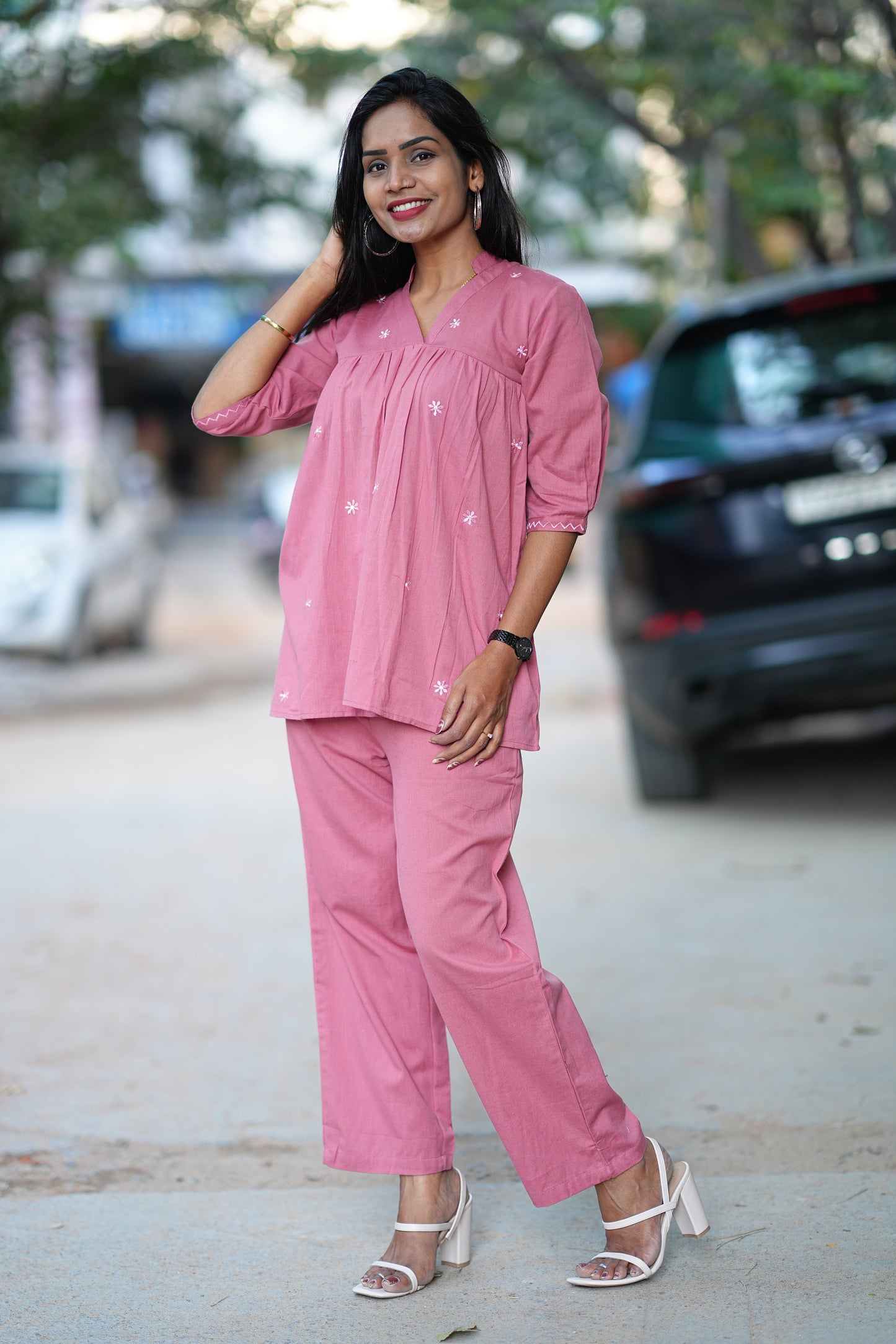 Heavy Cotton Office Wear Coord Set With Embroidery Work