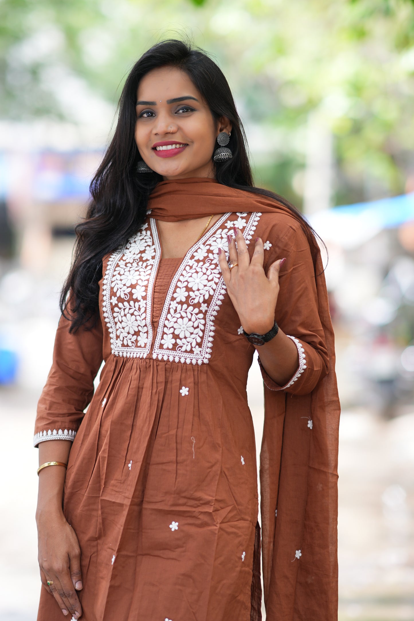 Brown Color Straight Cut Office Wear 3 Piece Set