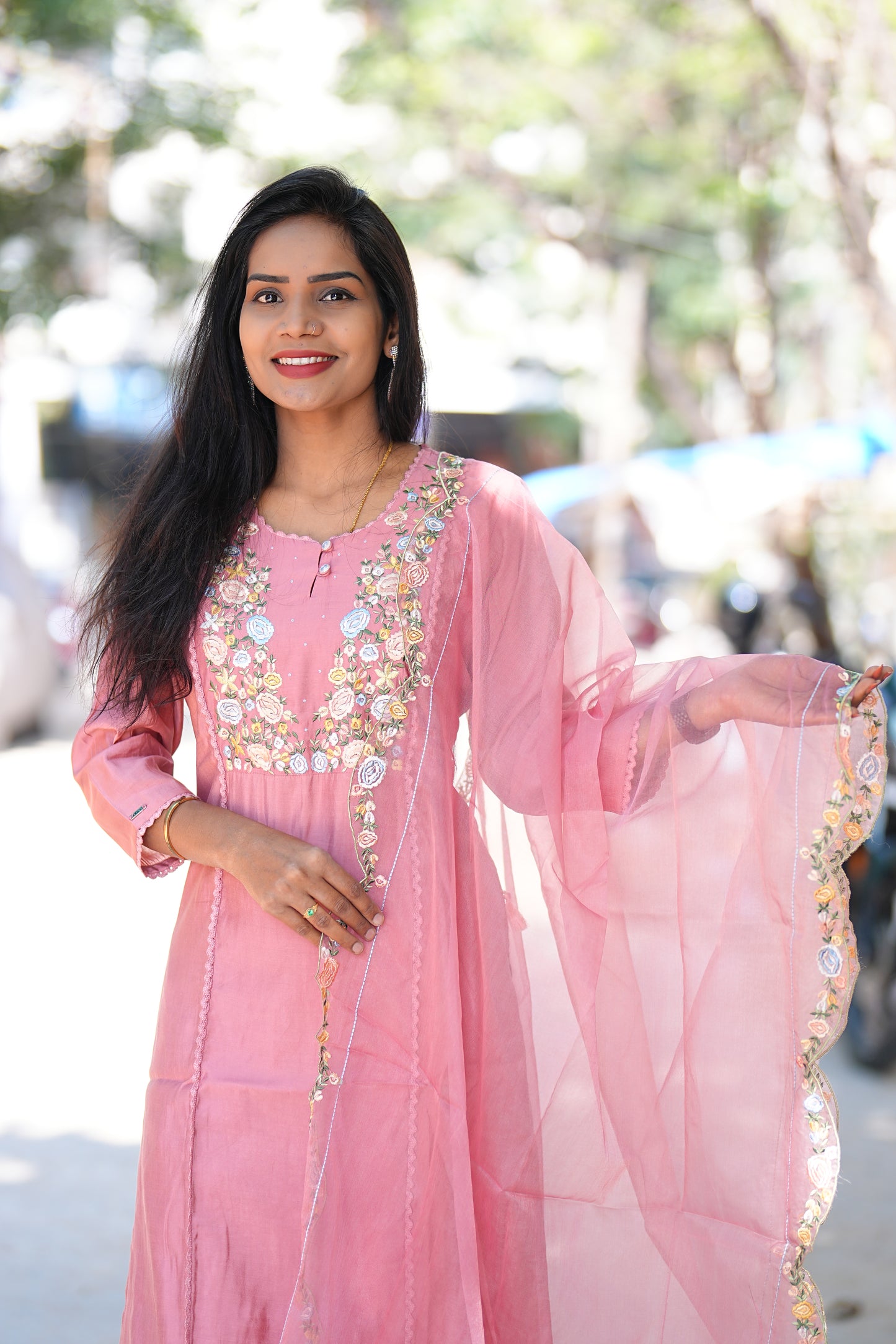 Peach color Viscose Fabric Party Wear 3 Piece Set