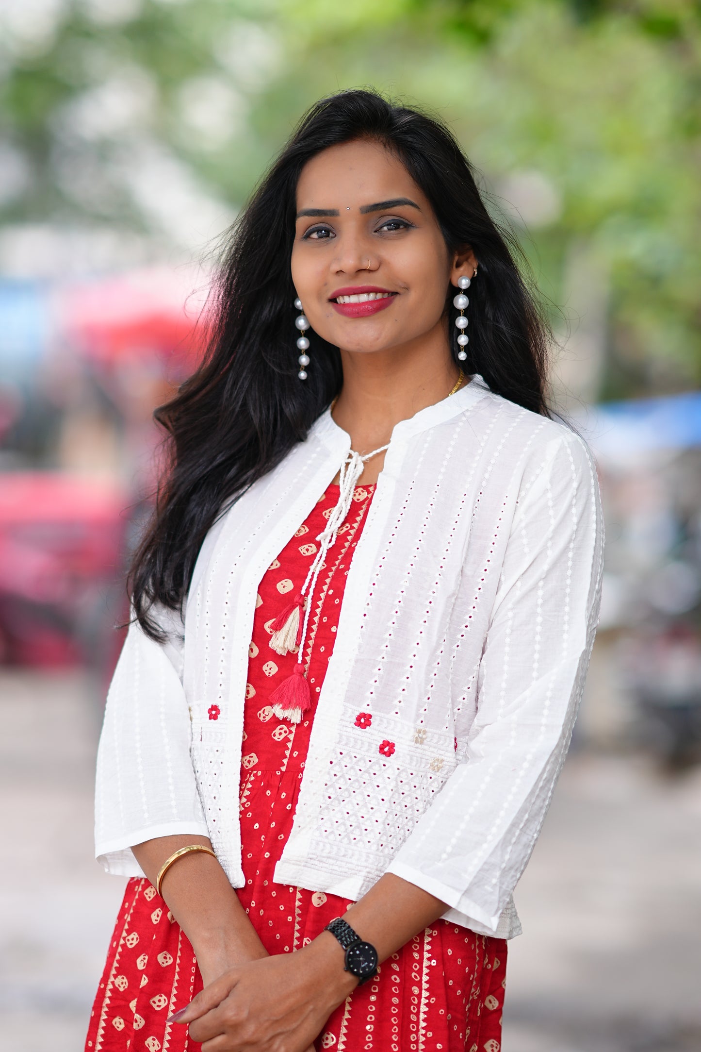 Pink Color Rayon Frock With White Coat