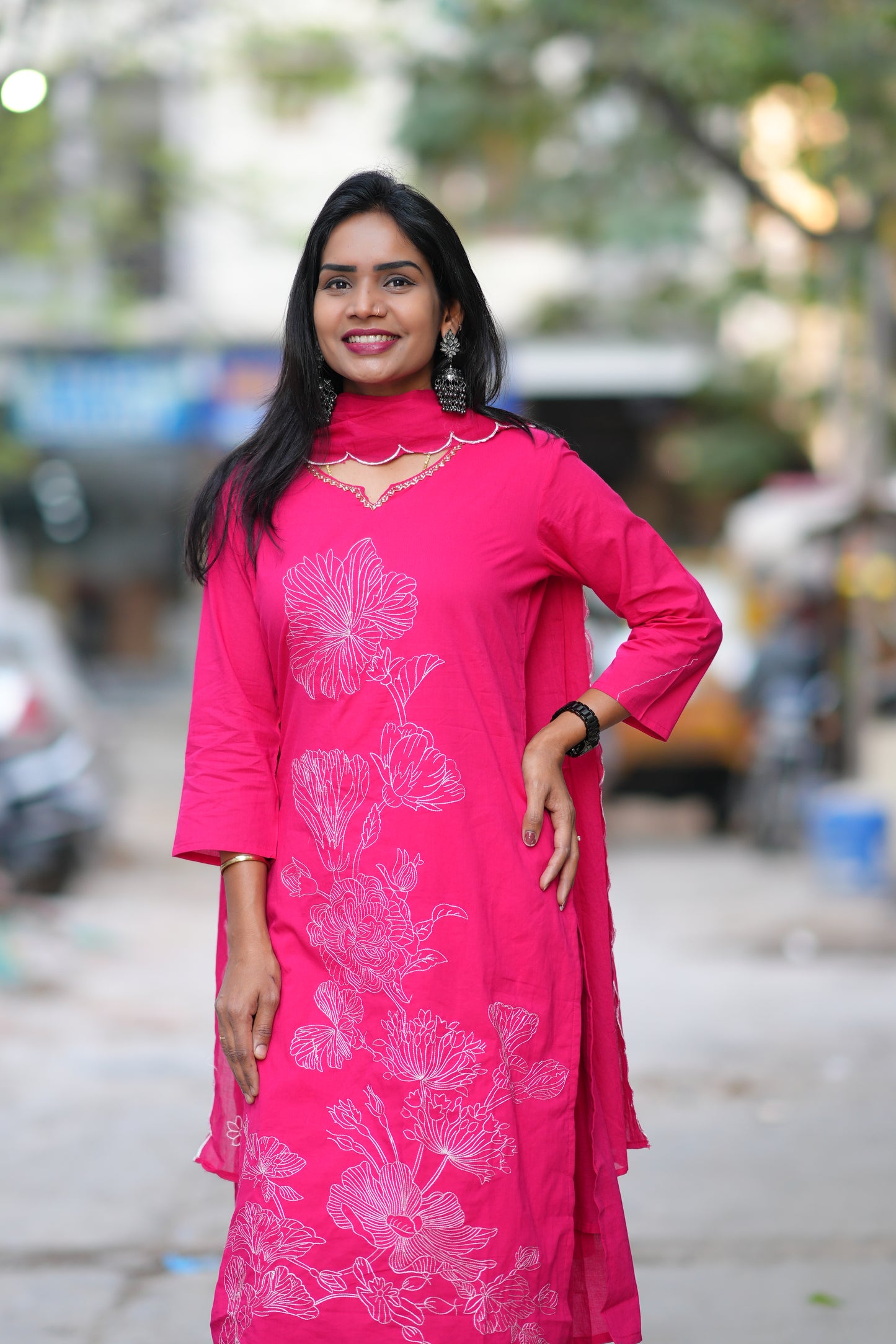 Pink Color Jaipur Cotton 3 Piece Set With Embroidery Work and Complete Lining