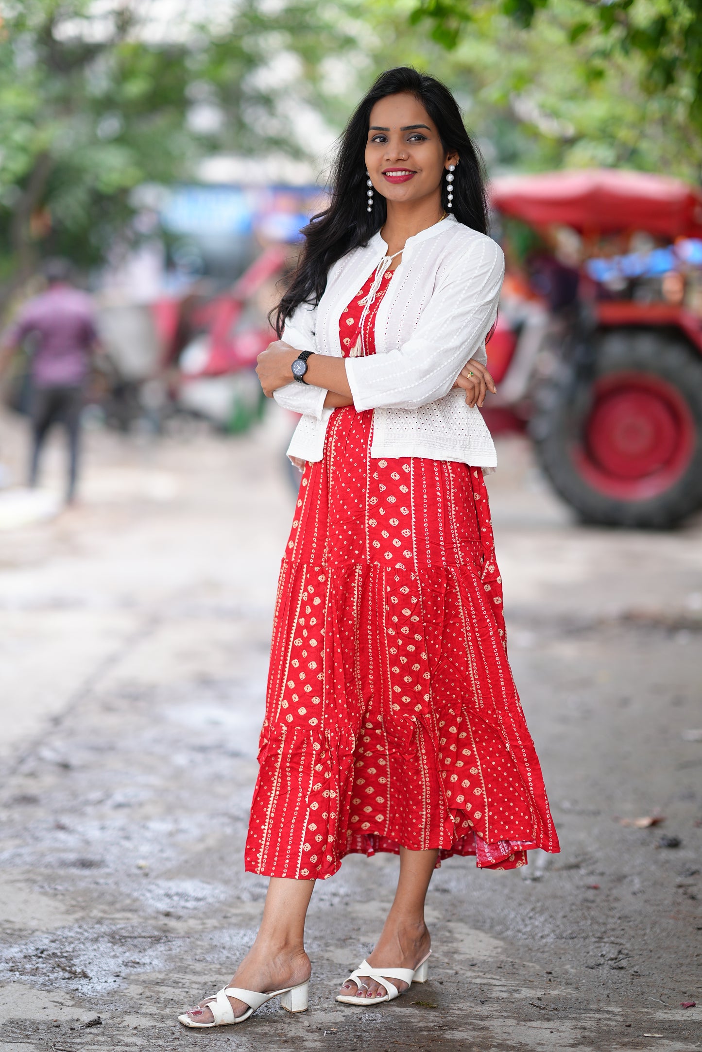 Pink Color Rayon Frock With White Coat