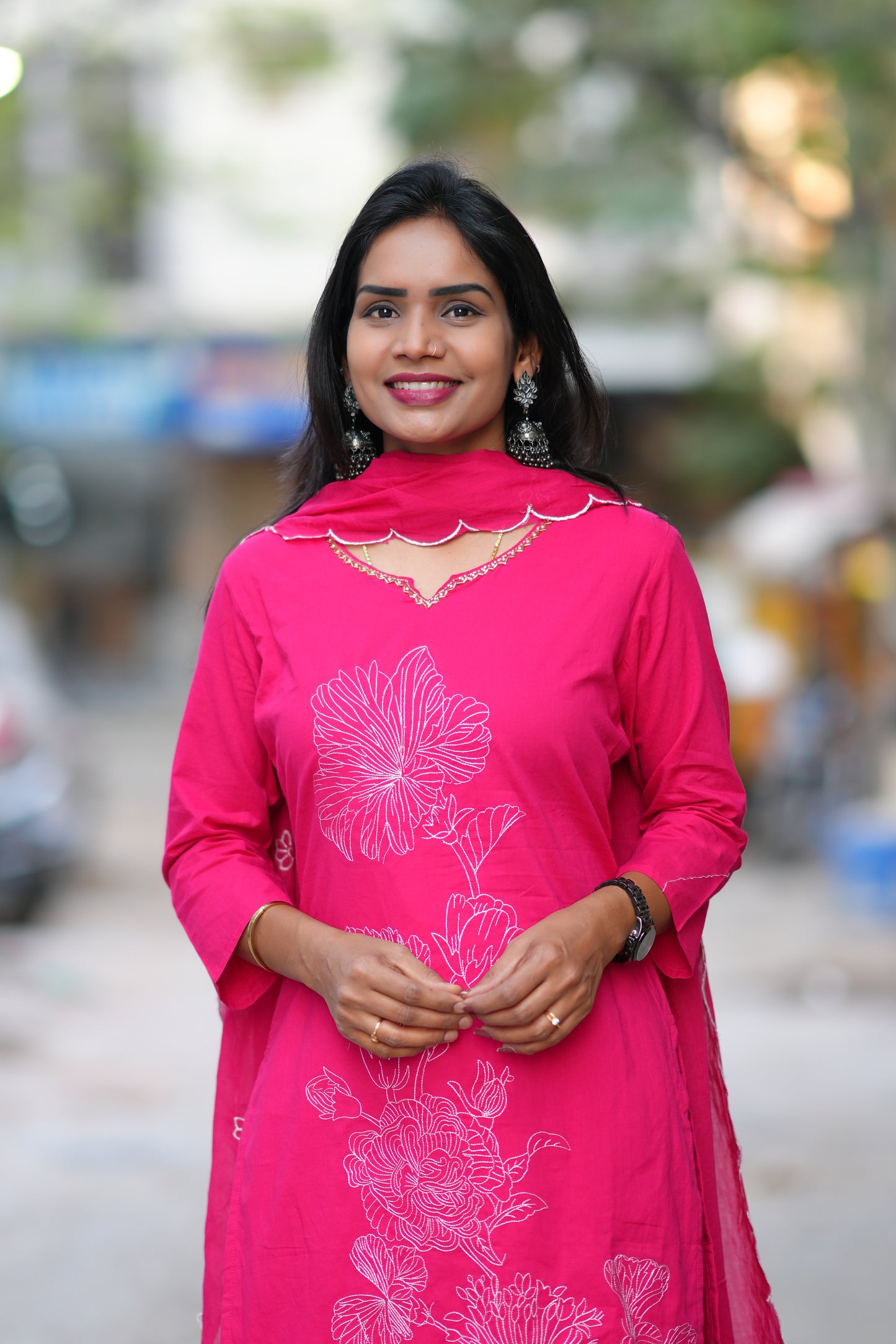 Pink Color Jaipur Cotton 3 Piece Set With Embroidery Work and Complete Lining