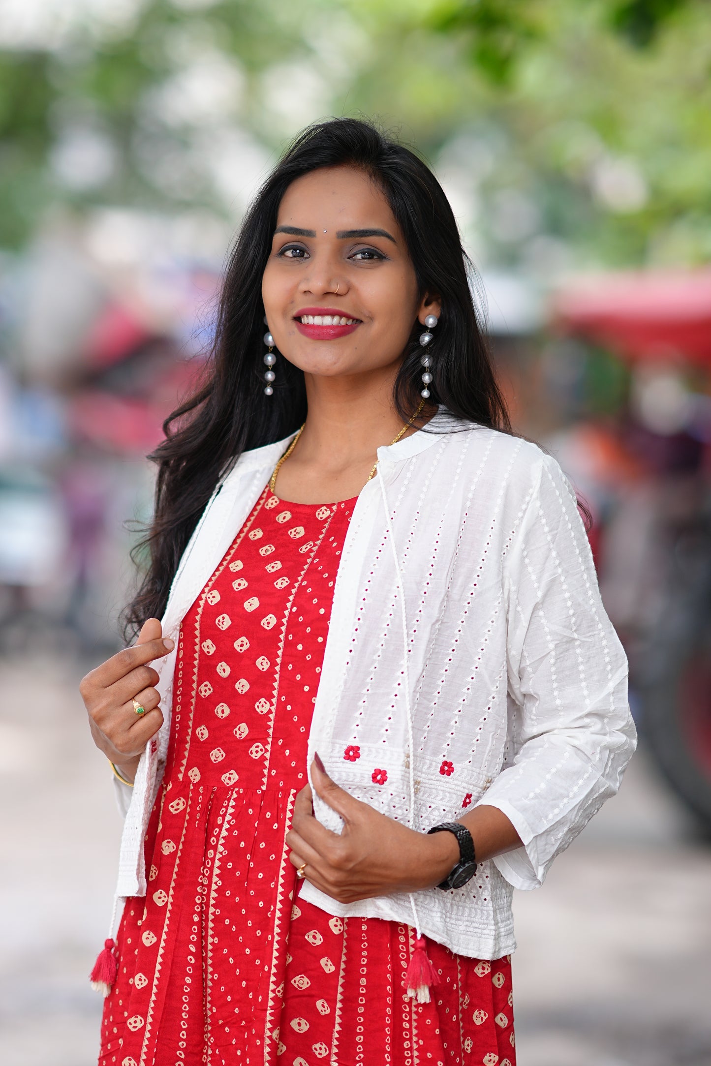 Pink Color Rayon Frock With White Coat