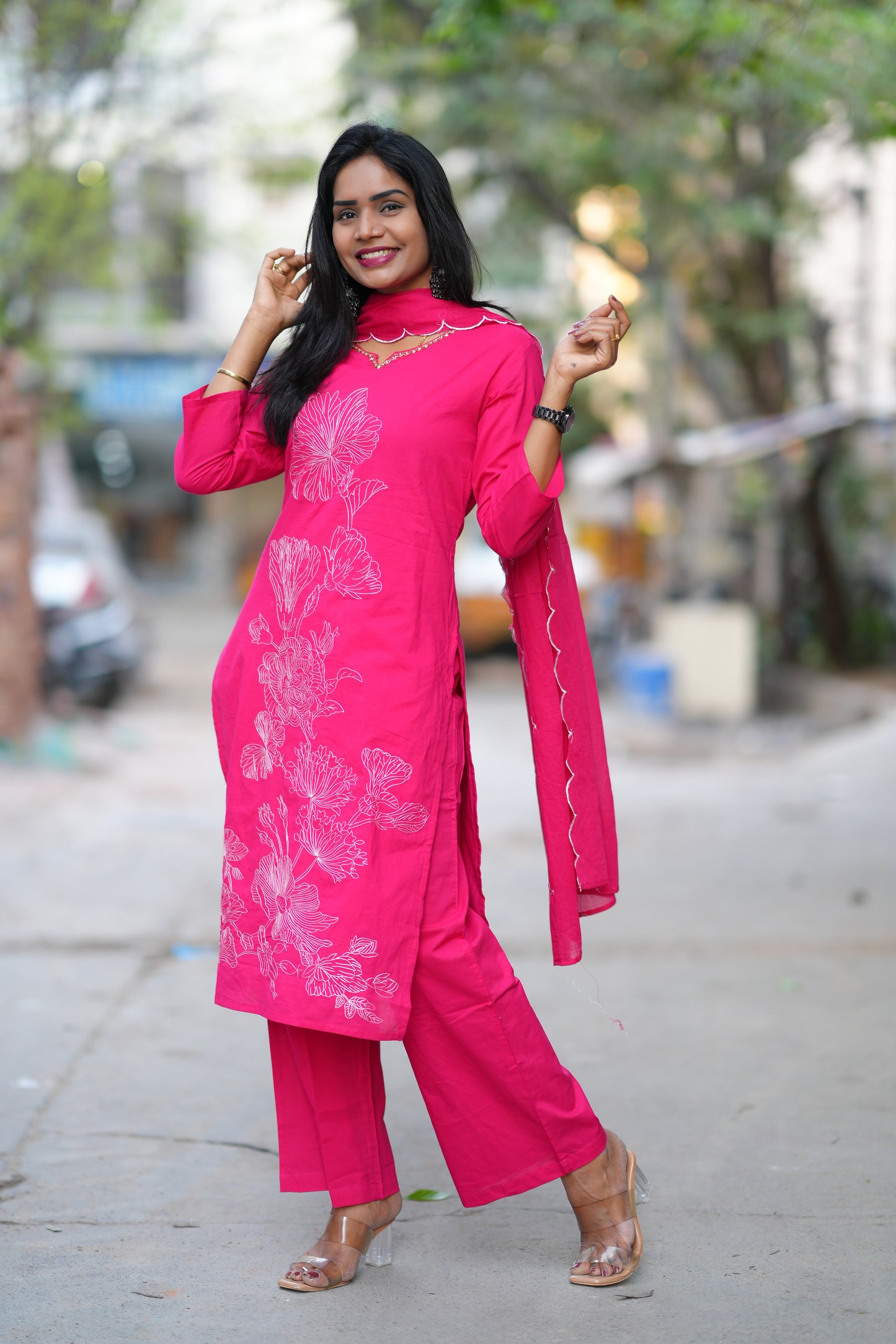 Pink Color Jaipur Cotton 3 Piece Set With Embroidery Work and Complete Lining