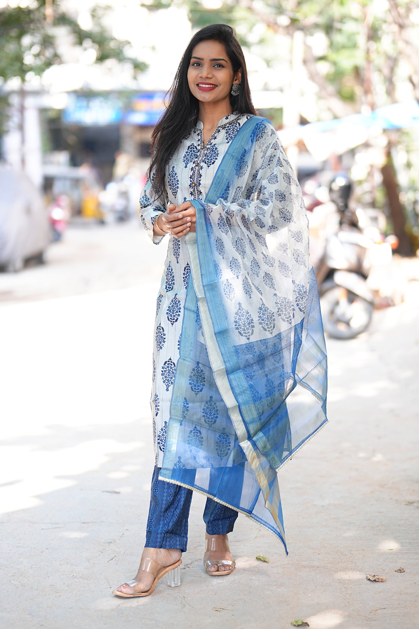 Blue Color Office Wear 3 Piece set in Viscose Fabric