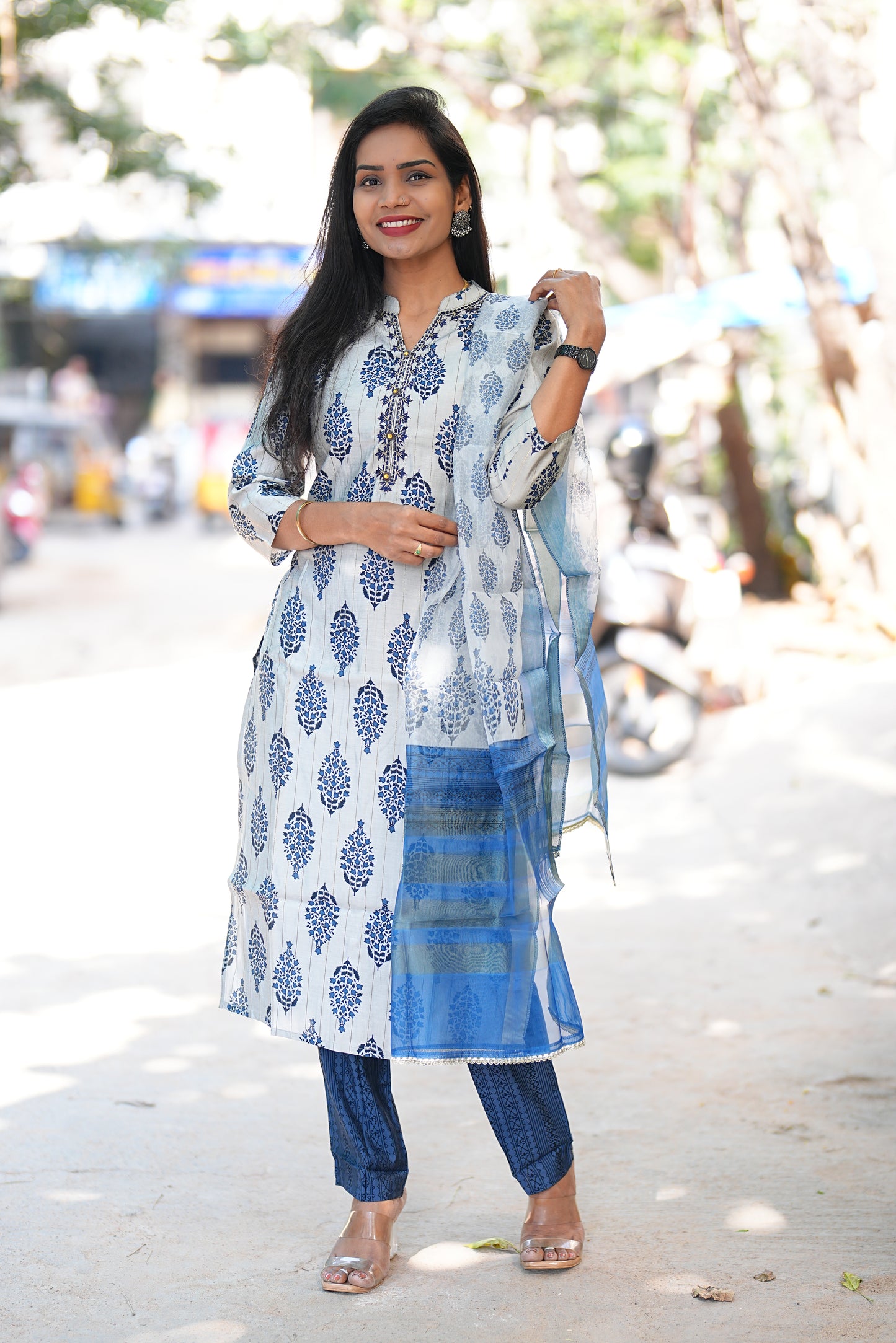 Blue Color Office Wear 3 Piece set in Viscose Fabric