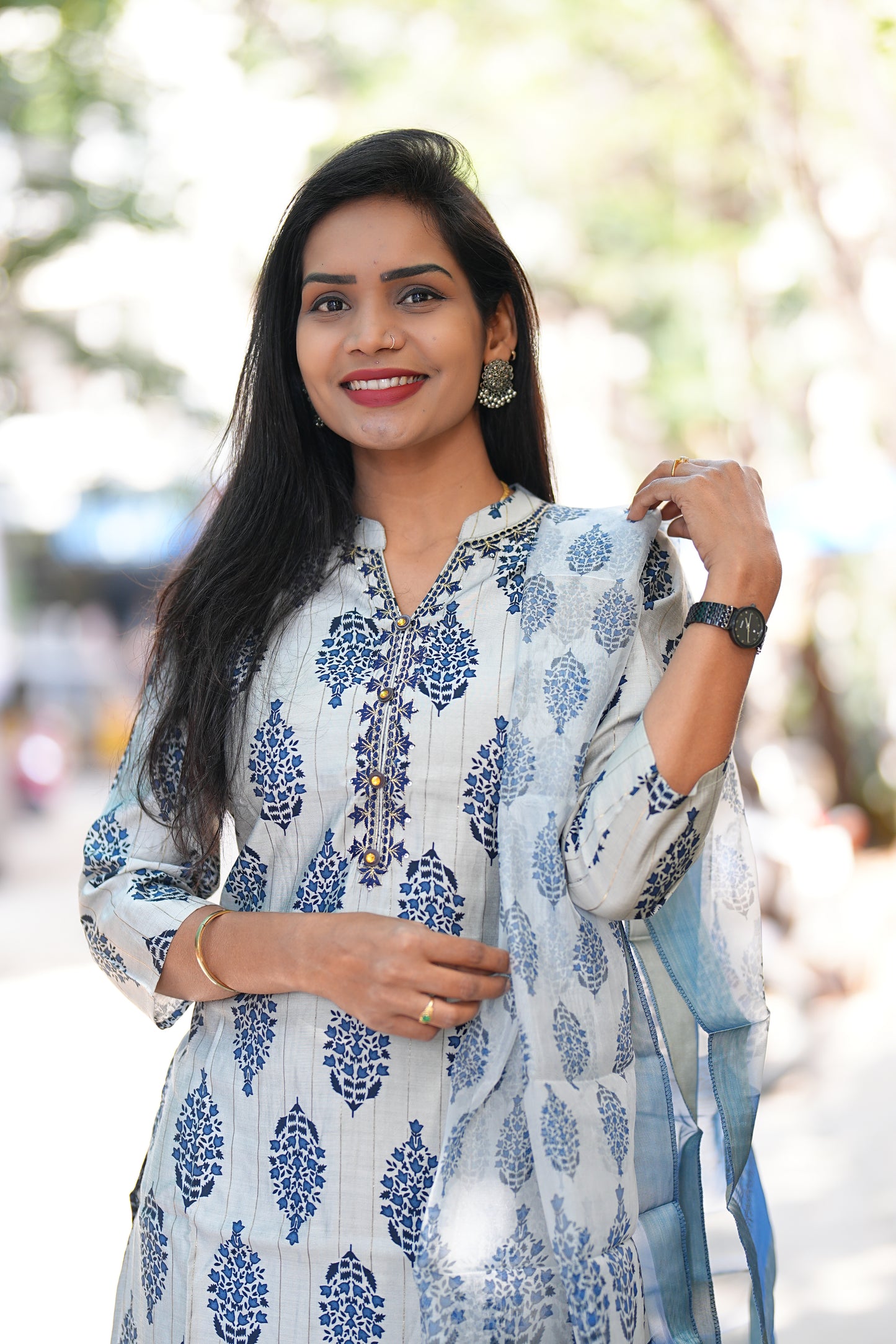 Blue Color Office Wear 3 Piece set in Viscose Fabric