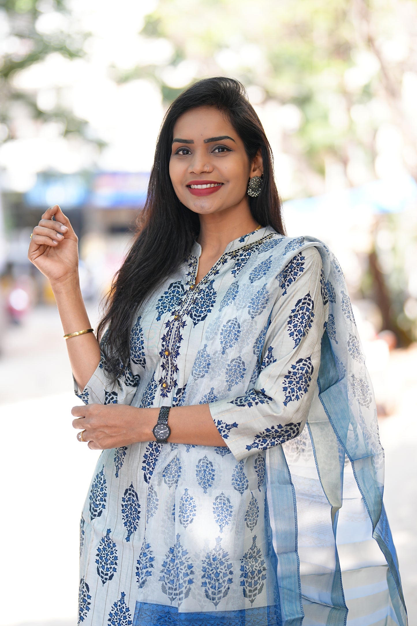 Greenish Blue Kurta Set in Viscose Fabric