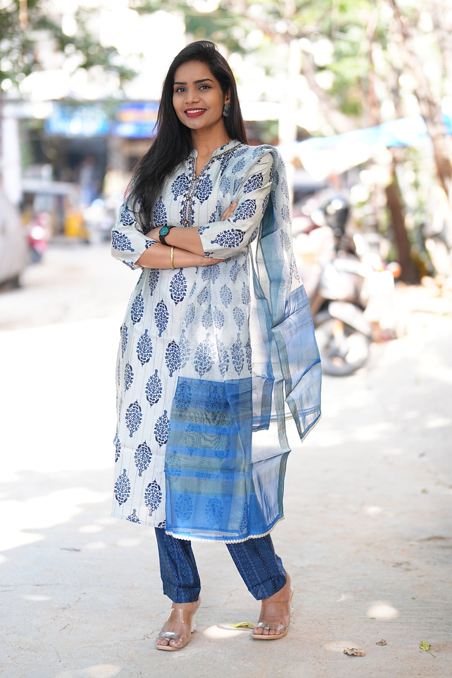 Blue Color Office Wear 3 Piece set in Viscose Fabric