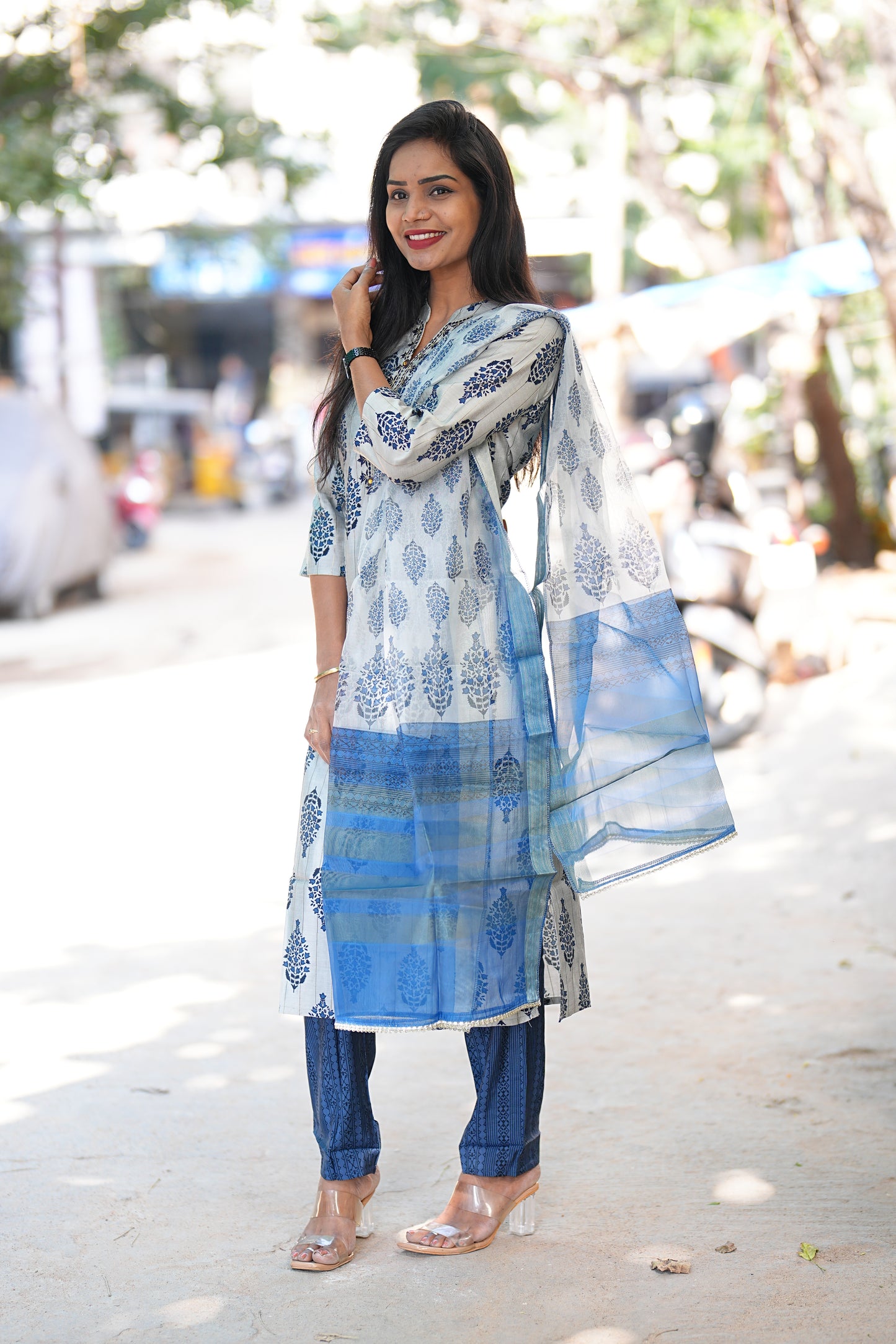 Blue Color Office Wear 3 Piece set in Viscose Fabric