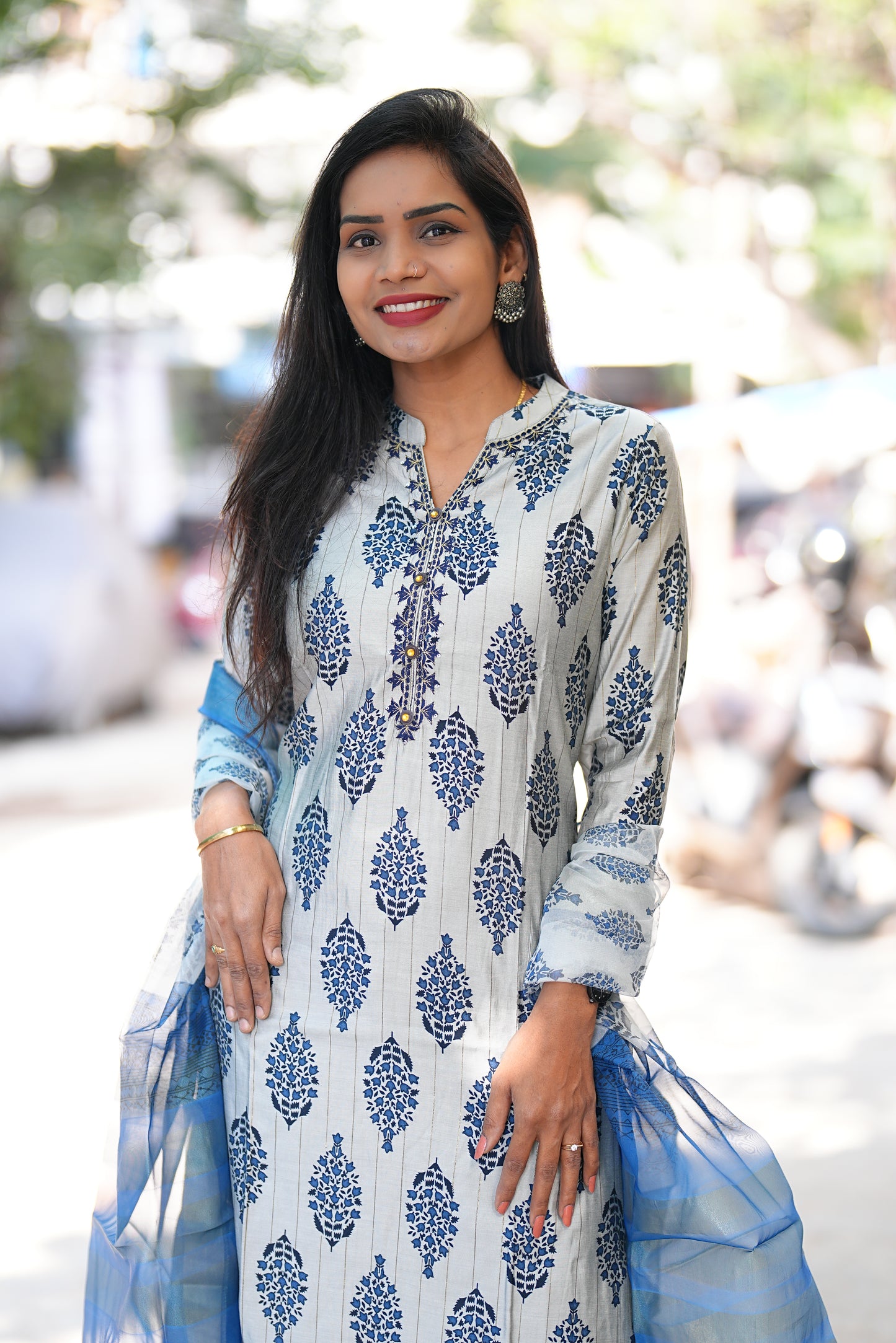 Blue Color Office Wear 3 Piece set in Viscose Fabric