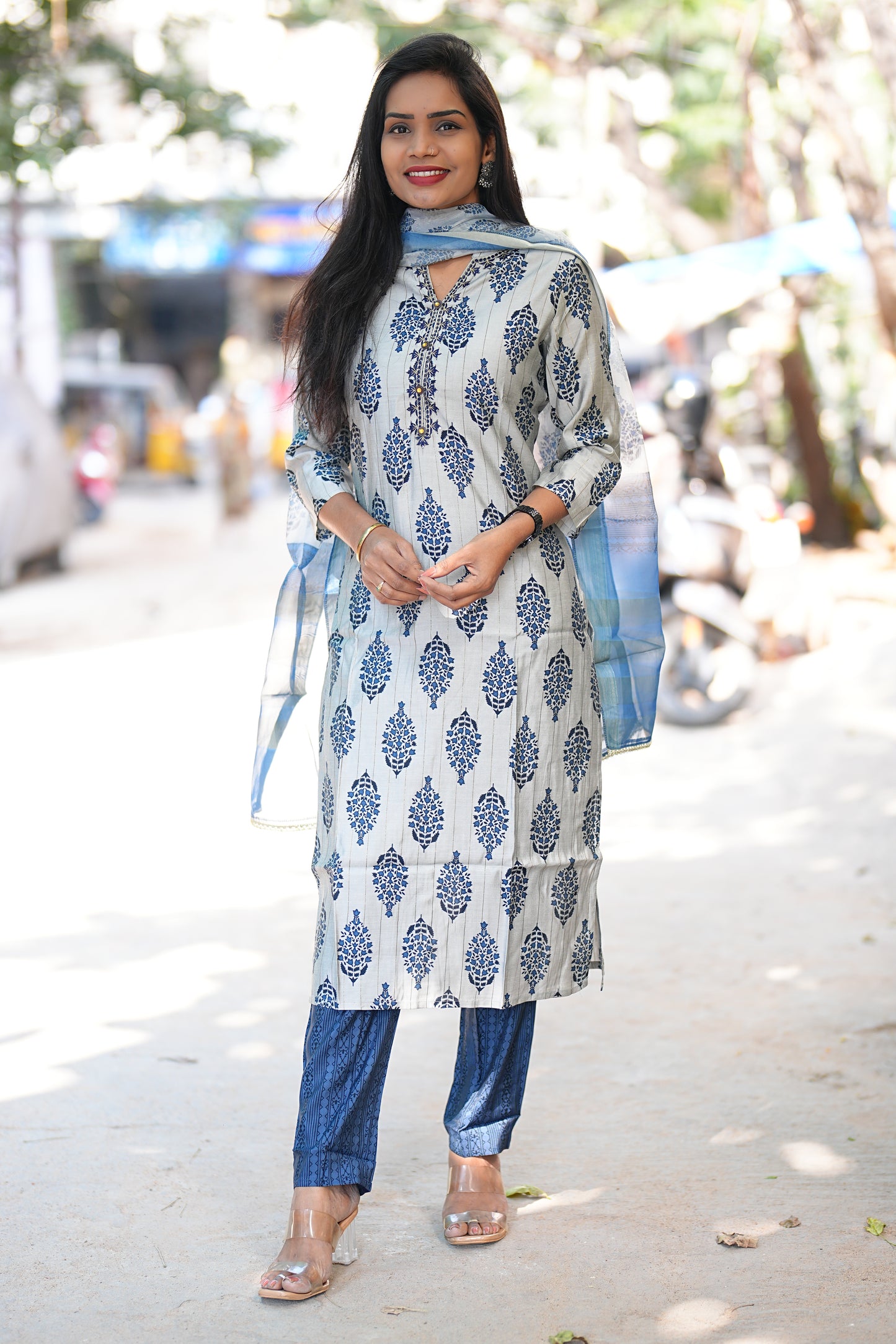 Blue Color Office Wear 3 Piece set in Viscose Fabric