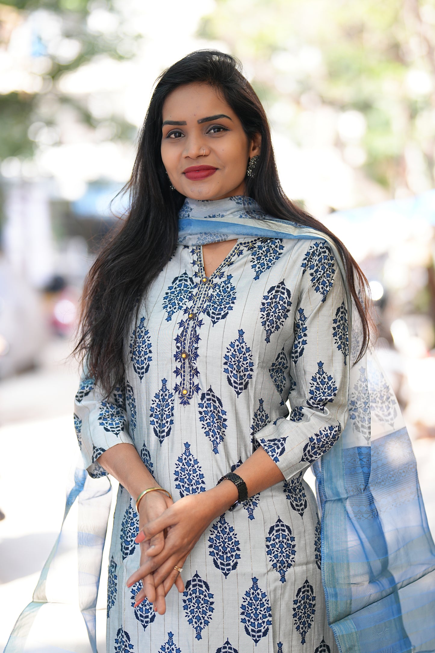 Blue Color Office Wear 3 Piece set in Viscose Fabric